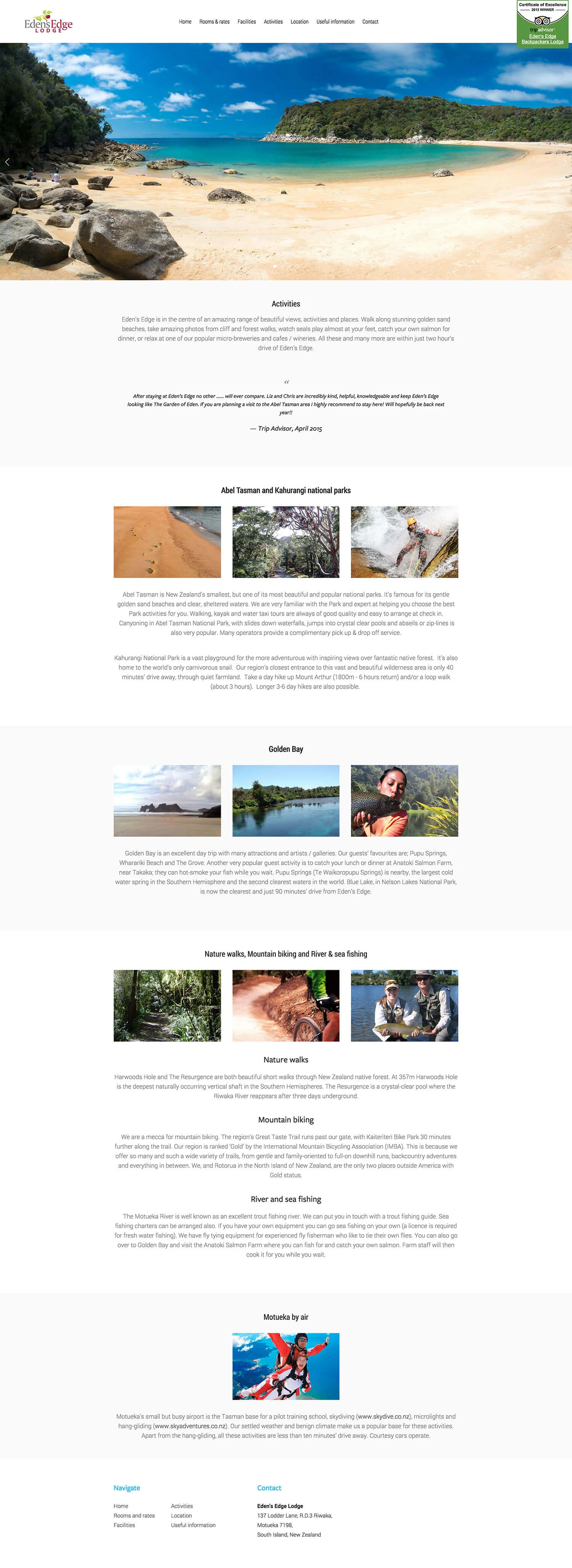 Eden's Edge Lodge - Activities page