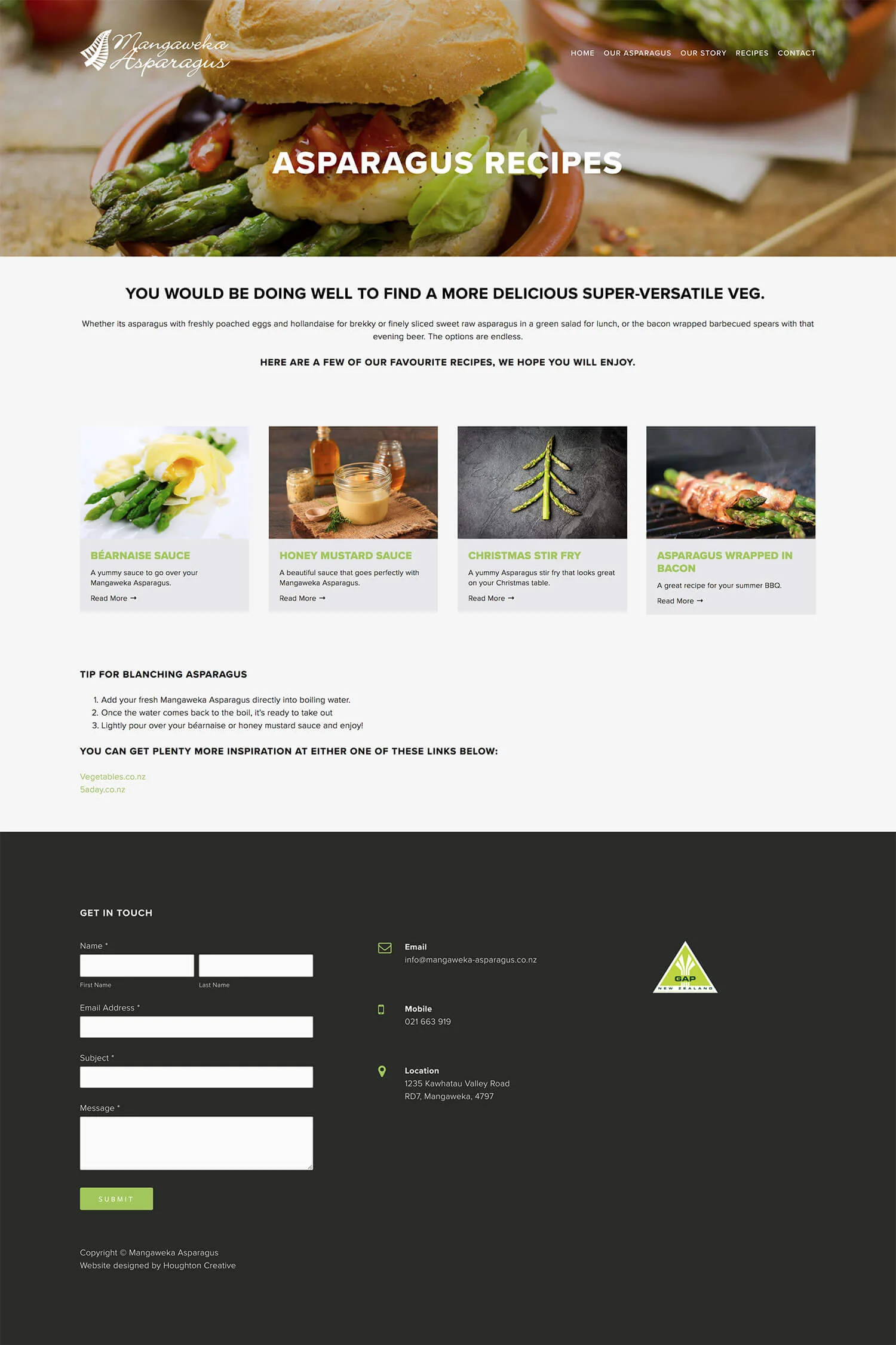 Mangaweka Asparagus website – Recipes page