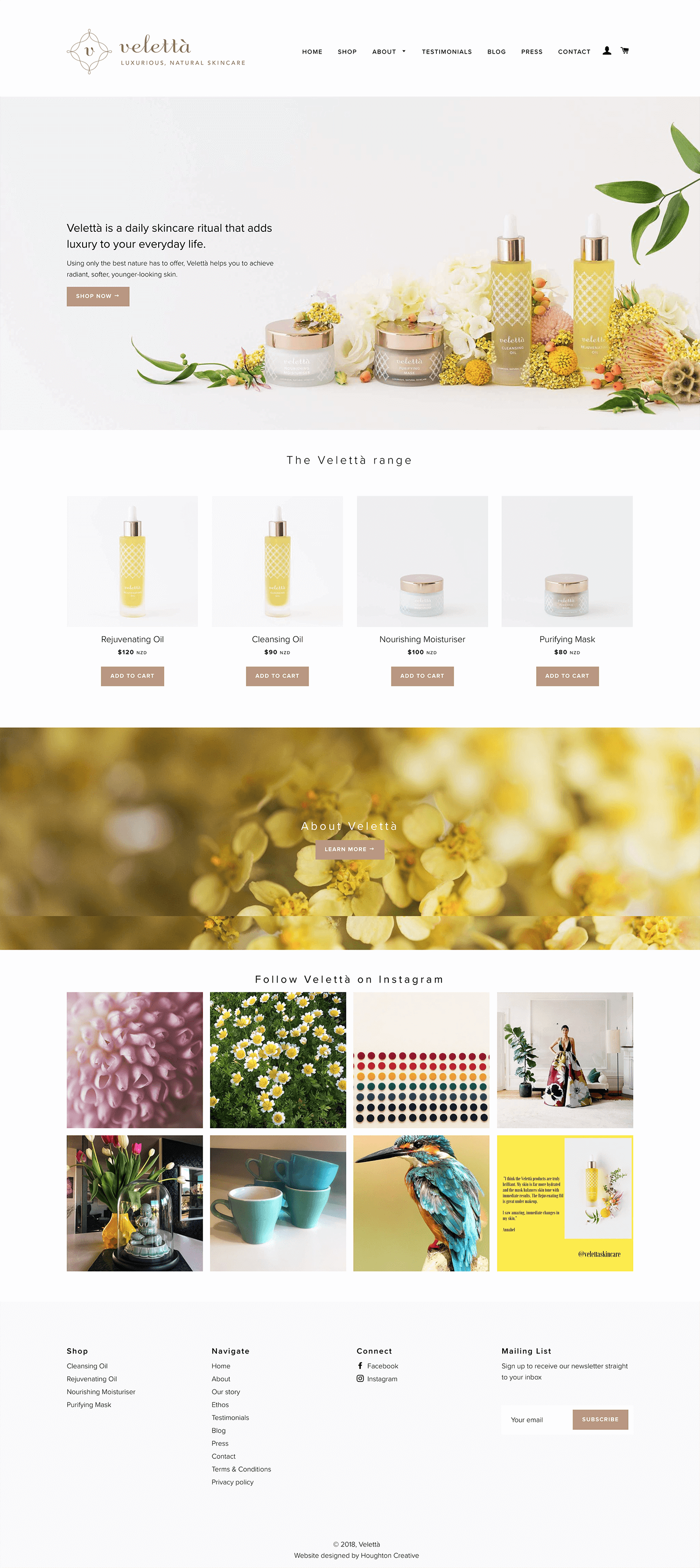 Velettà Skincare home page