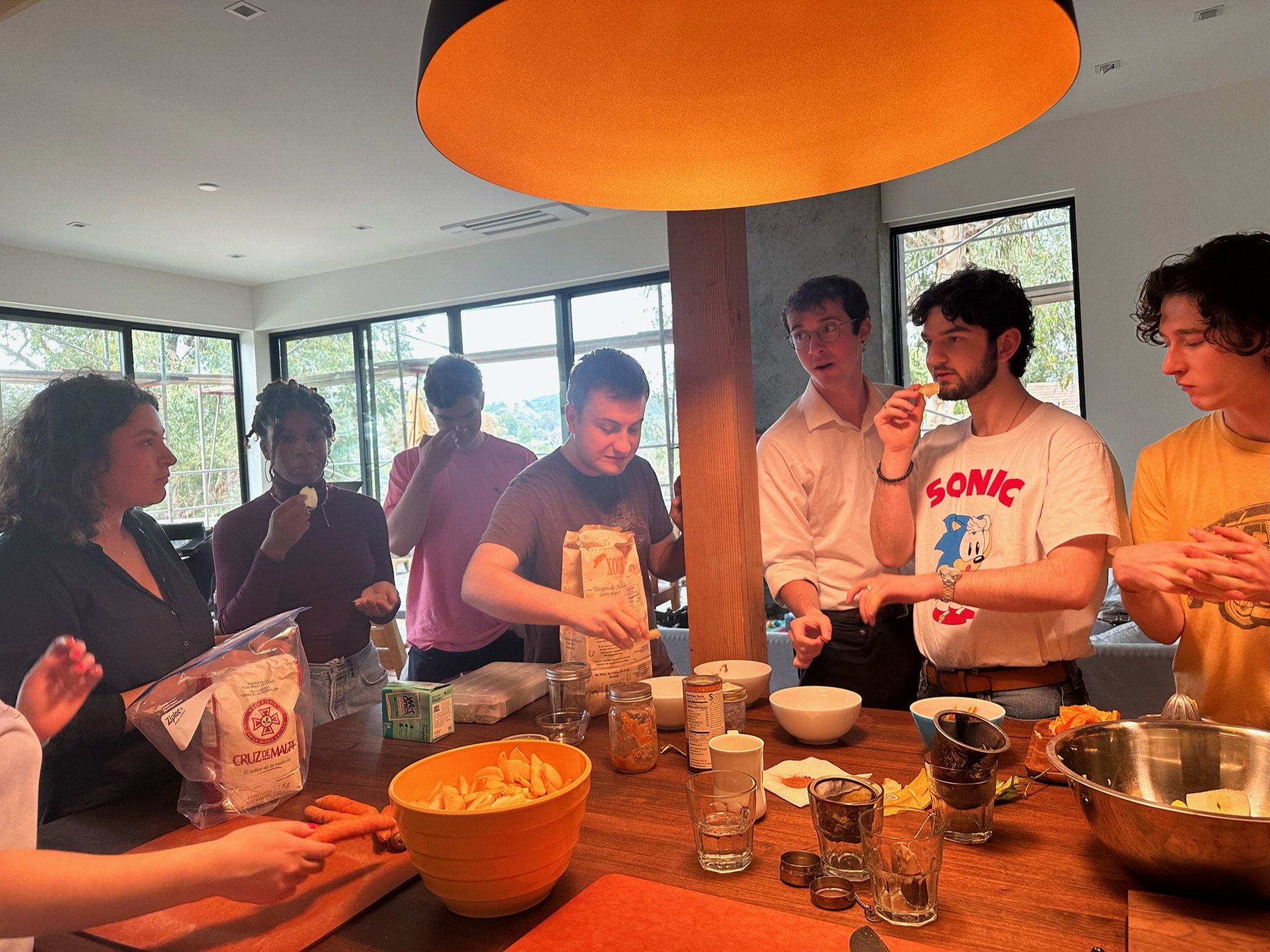  JAW in Miles’ kitchen cooking dinner after a long day of jamming out on the piano, bass, guitar, and drums!  