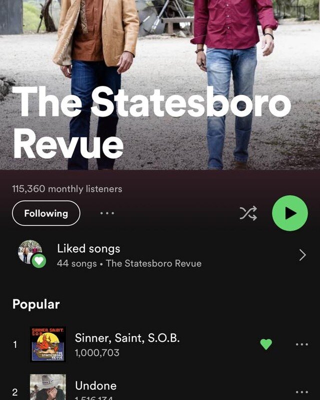 Wow!!! Thanks to y&rsquo;all Sinner, Saint, S.O.B. has reached ONE MILLION streams on Spotify!!!
We love y&rsquo;all. 

https://open.spotify.com/track/3AIJTH90yo0RpJReq6Ol3m?si=CMI8wP05QNOoRjMH4c-ebg