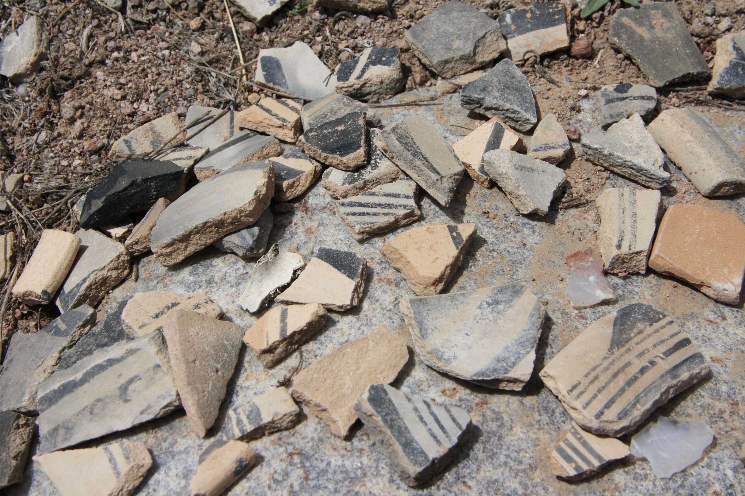Pot sherds in the ruins of a Pueblo above Ojo Caliente.