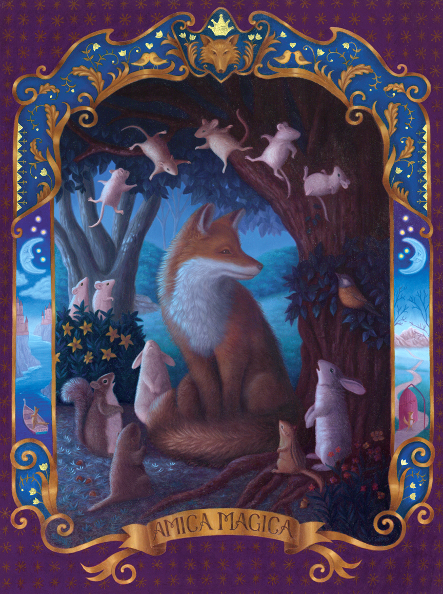     Who can tell where the magic begins or ends? Who exactly is this magical friend?     This painting was published in Infected By Art, Volume 4.   Oil with 22k Gold Leaf on Gessobord (18"x24") Available for Sale 