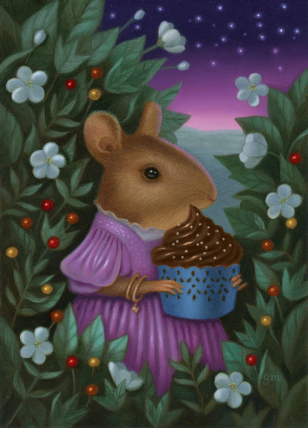  Young Beatrice steals herself away from the party to surprise her dearest friend (who is under the weather) with a most scrumptious delight.  5"x7", Oil on panel. Was exhibited at the  28th Annual Holiday Miniatures Show at  Abend Gallery    and available for sale via  Abend Gallery , framed. $425.   SOLD  