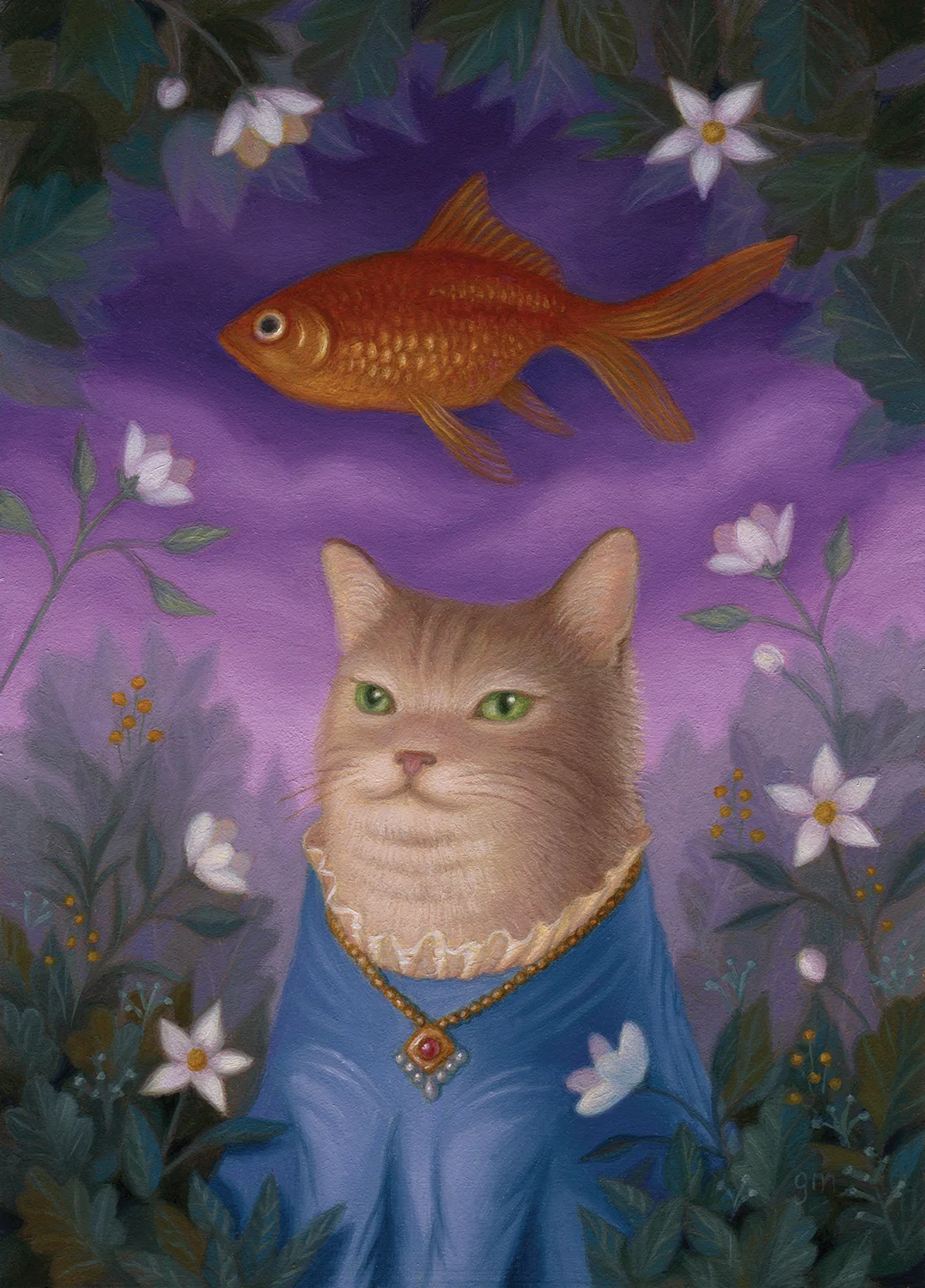  As she strolls by flowers or bubbling streams in the dusky eve or early morn,  it often seems she finds a friend  of most spectacular Fishy form.  5”x7” Oil on gessoboard panel Will be exhibiting in  Abend Gallery’s 28th Annual Holiday Miniatures Show   on Nov. 3rd - Nov. 24th    SOLD    