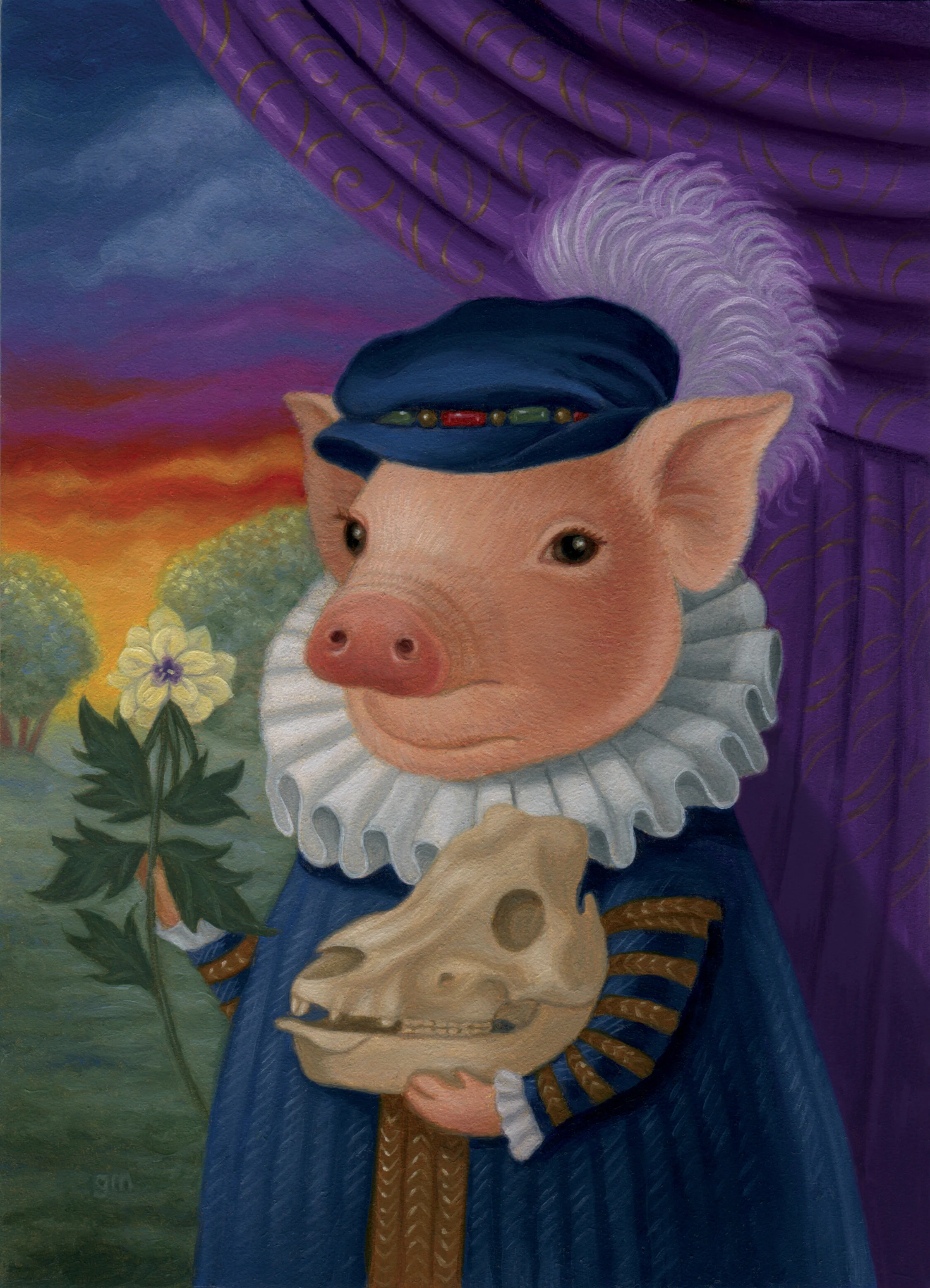  “Hamlet” 5”x7”, Oil on panel   A dramatic sky, for a very deep guy.   This painting was on exhibit in the Haven Gallery “Shakespearean” show, January 18th - February 16th, 2020.  For inquiries, contact info@havenartgallery.com   SOLD  