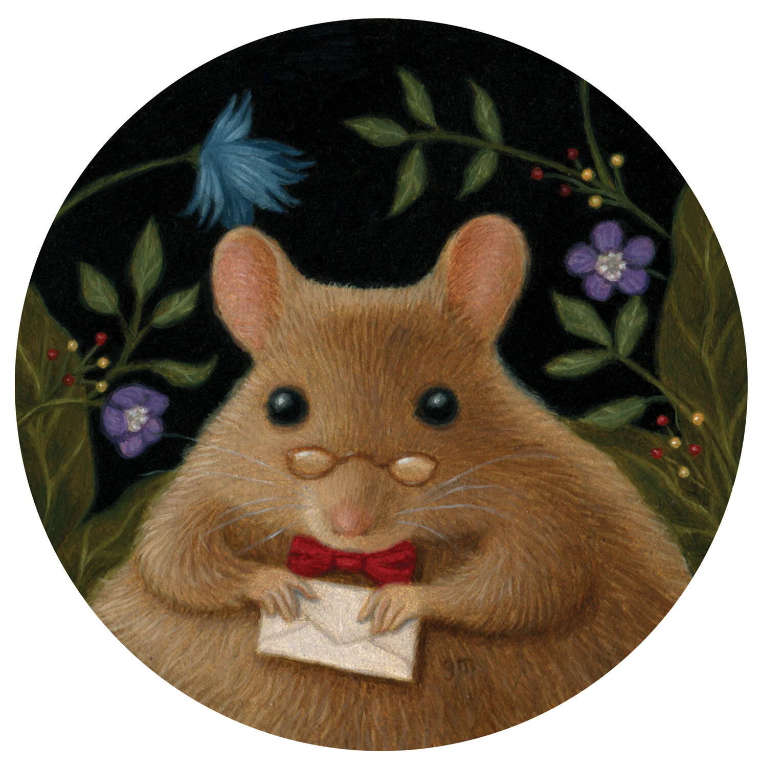  (Oil on Paper, 3”x3”)  Oscar has  finally  decided to mail his letter to Marie.   On view at my solo show, “Enchantment,” at  Haven Gallery  in Northport, NY. October 24th-November 28th 2020.    SOLD  