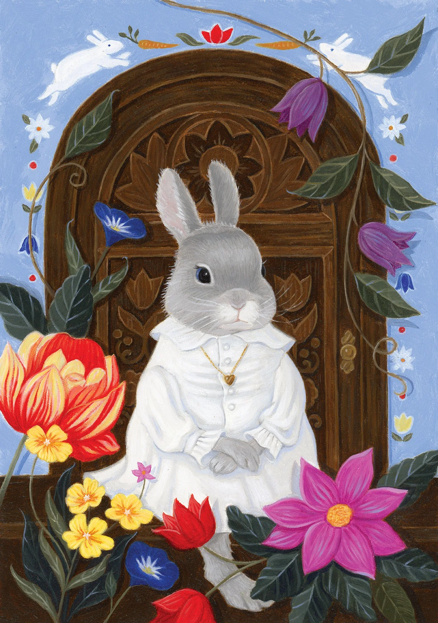   Evangeline Minkle  Oil on gessoboard panel, 7"x5" Frame outside dimensions: 9.5x8x1.5  Pardon if Evangeline looks a little bit cross. She's disappointed because her mother told her to wait outside while she and her auntie discuss the final plans fo