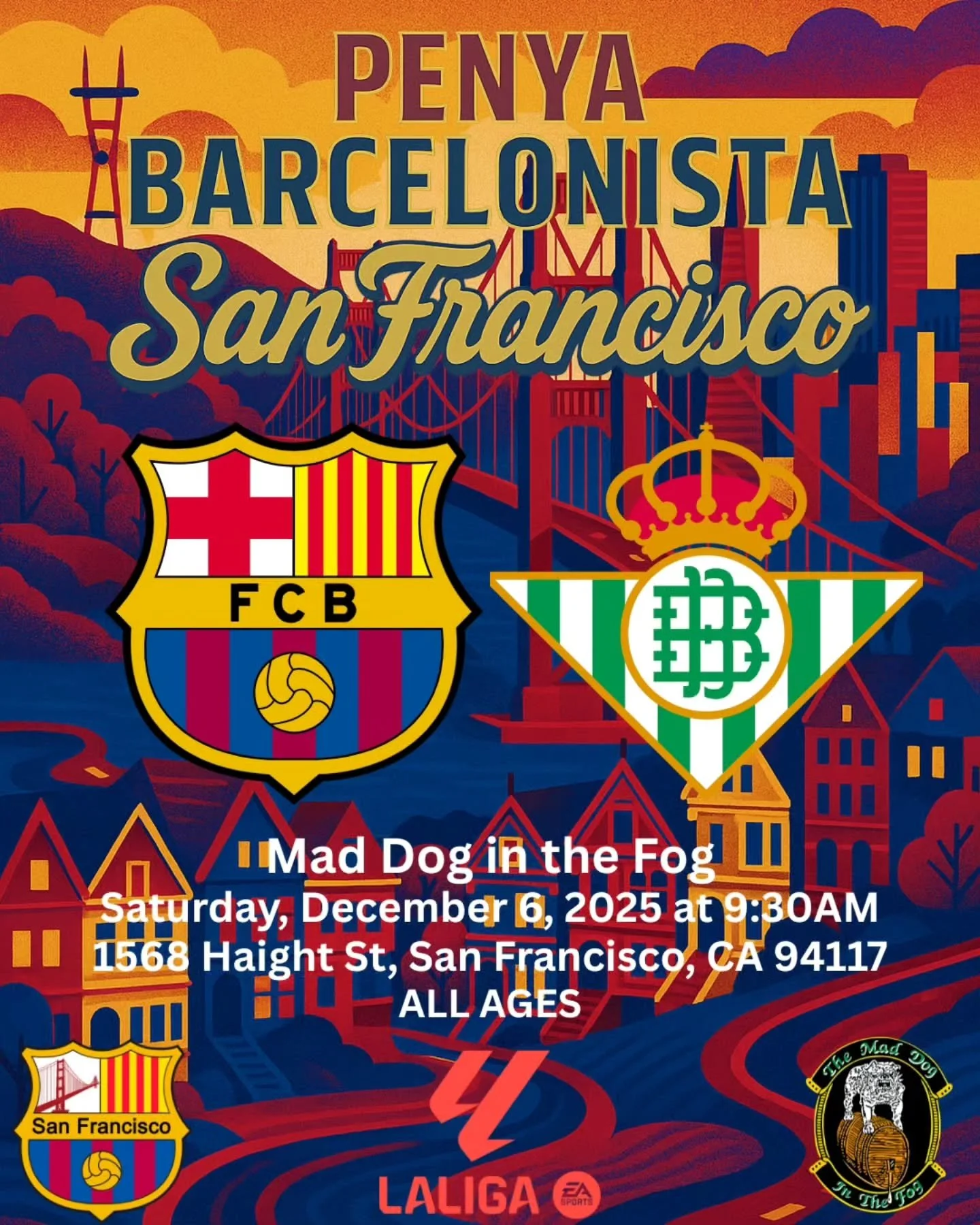 Bay Area Cul&eacute;s, 

Join us for FC Barcelona vs Real Betis
🔵🔴🔵🔴

Pull up, grab a drink, and let&rsquo;s make more noise than the Benito Villamar&iacute;n 😂🎉

Let&rsquo;s cheer Bar&ccedil;a on and keep that top-of-the-table energy going! 🔥