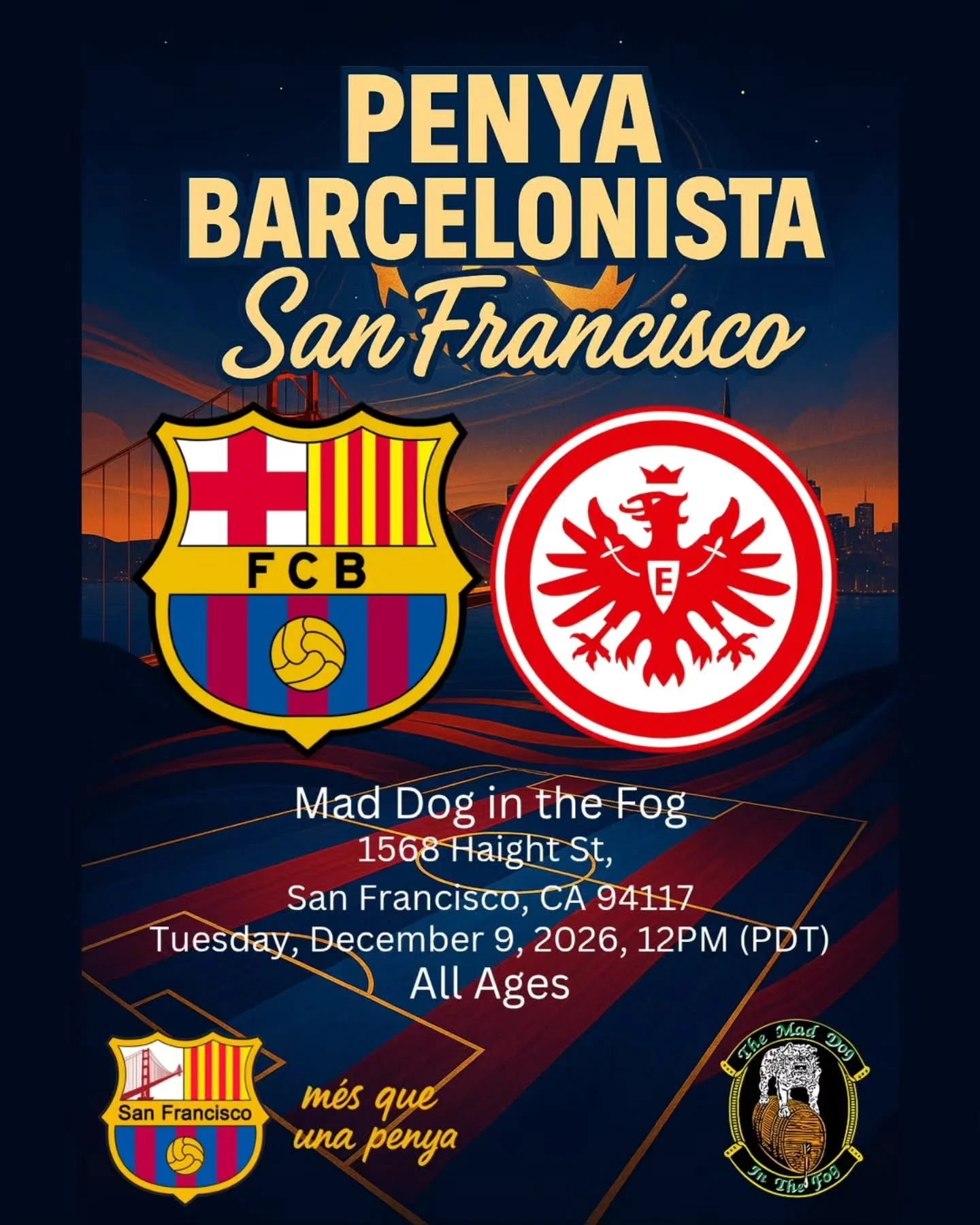 Round 6 is here and it&rsquo;s payback time 🔥💙❤️

Join Penya Barcelonista San Francisco to watch FC Barcelona vs Eintracht Frankfurt!

We remember the last encounter&hellip; and this time we want REVENGE on the pitch 😤

Come sing, chant, and celeb