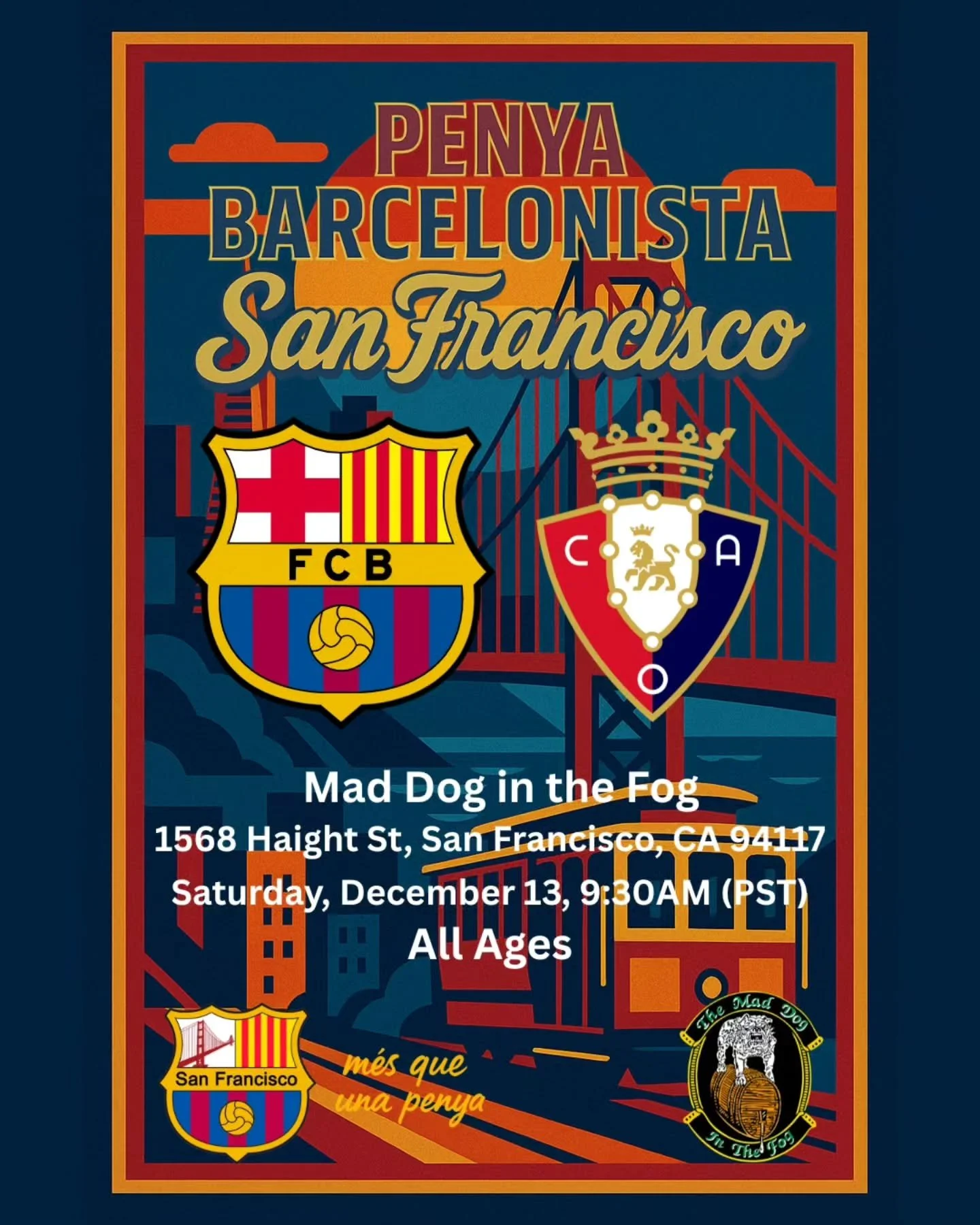 Bay Area Cul&eacute;s! 💙❤️ 🌉

Come watch FC Barcelona vs Osasuna with PBSF your official FC Barcelona supporters club in the Bay! 🔵🔴🔵🔴

Let&rsquo;s keep the momentum going and cheer the team on as we look to stay 🔝 of the table. 

Bring your B