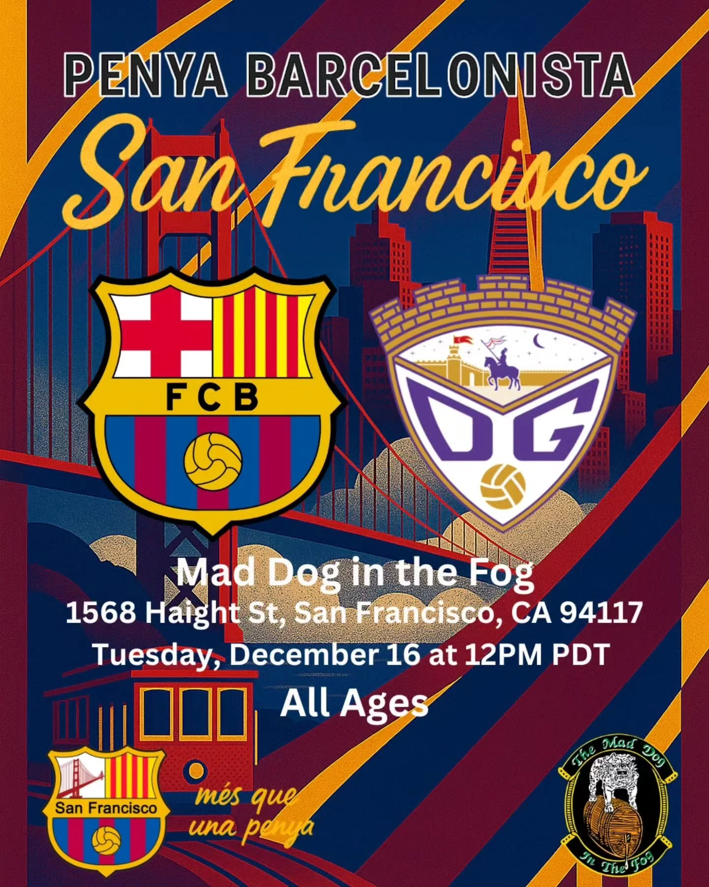 Bay Area Cul&eacute;s, 
🔵🔴🔵🔴🌉

Come join the Copa del Rey watch party with Penya Barcelonista San Francisco for FC Barcelona vs Guadalajara. Bring the noise, rep your colors, and watch it with your Bar&ccedil;a fam. 🙌💙❤️

Tag your crew and pul