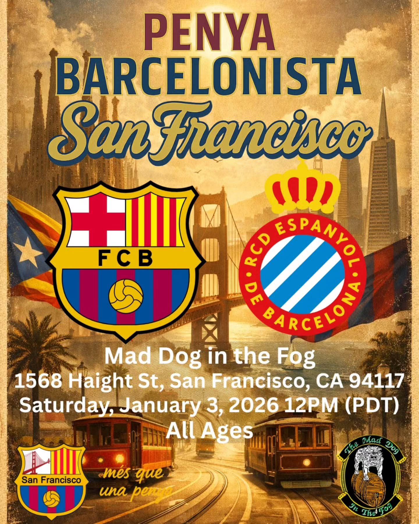 Bay Area Cul&eacute;s, 

Its time for the Derbi Barcelon&iacute;!
🟡🔴🟡🔴

Come join Penya Barcelonista San Francisco, your official FC Barcelona supporters club in the Bay! 🌉

Bring your loudest chants, rep your blaugrana colors, and bring your cu