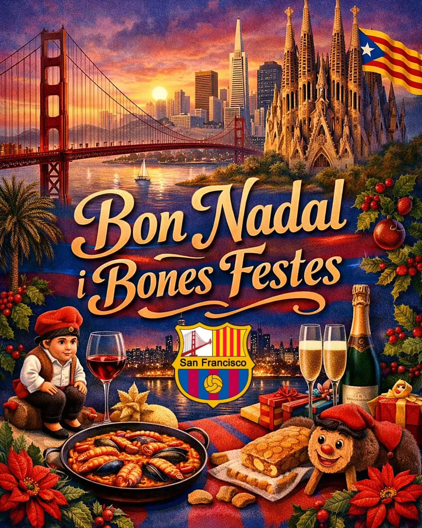 From all of us at Penya Barcelonista San Francisco, Bon Nadal i Bones Festes!!
🎄 🌉 💙❤️💙❤️

Thank you to every member, friend, and cul&eacute; who makes this community feel like home through matchdays, memories, and everything in between.

As we c