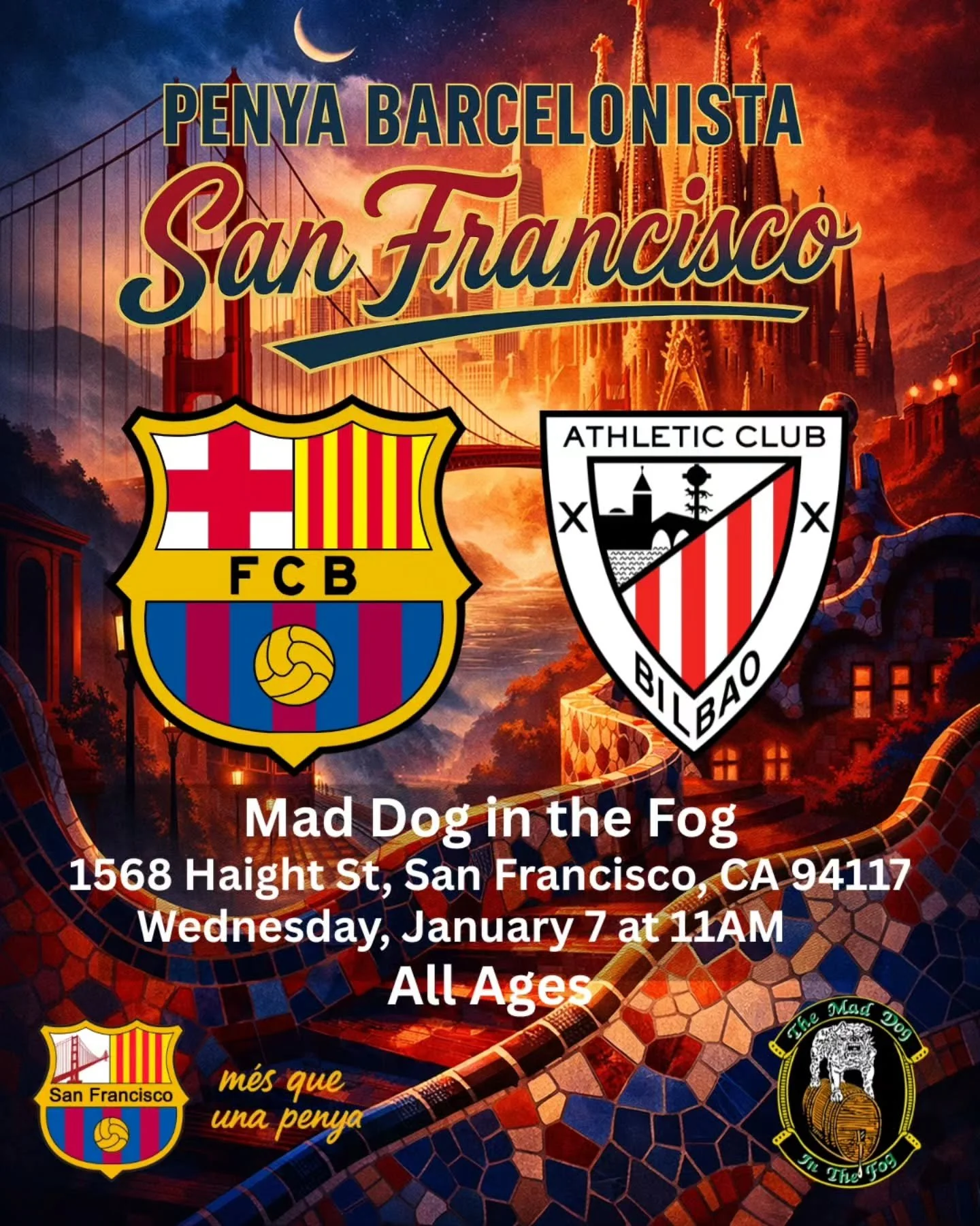Bay Area Cul&eacute;s! 🔵🔴🔵🔴

Supercopa de Espa&ntilde;a semi-finals:

FC Barcelona 🆚 Athletic Bilbao

Come watch with your Blaugrana family, Penya Barcelonista San Francisco the official FC Barcelona supporters club in the Bay! 🌉

#fcbarcelona 