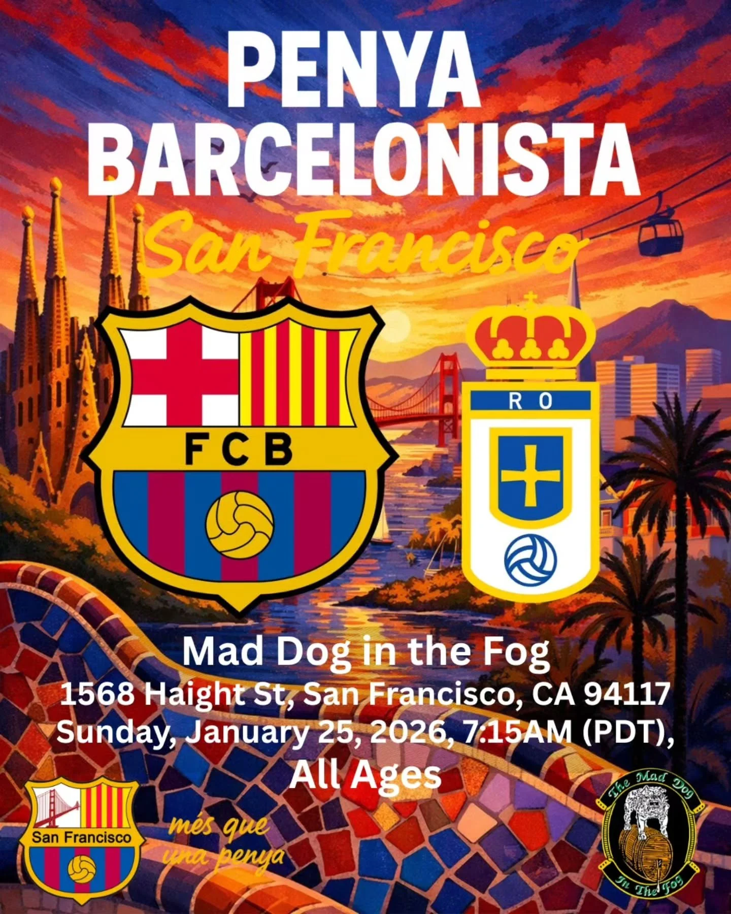Bay Area Cul&eacute;s! 💙❤️🌉

Join PBSF as we pack the house and cheer on FC Barcelona!! 🔵🔴🔵🔴

Early game, big energy! ⏰️

FC Barcelona vs Real Oviedo

No snoozing allowed! Set your alarms, grab your coffee, and bring that Blaugrana passion! ☕📣