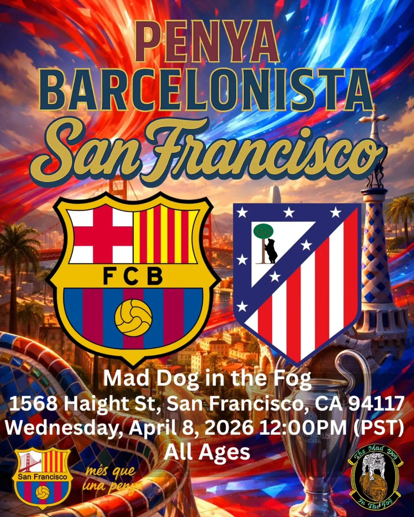 Bay Area Cul&eacute;s 🔵🔴🌉

We are running it back again with Atl&eacute;tico Madrid, this time in the Champions League! 🏆

First leg at home and it&rsquo;s time to take control. We need a BIG result at Camp Nou before heading to the Wanda Metropo