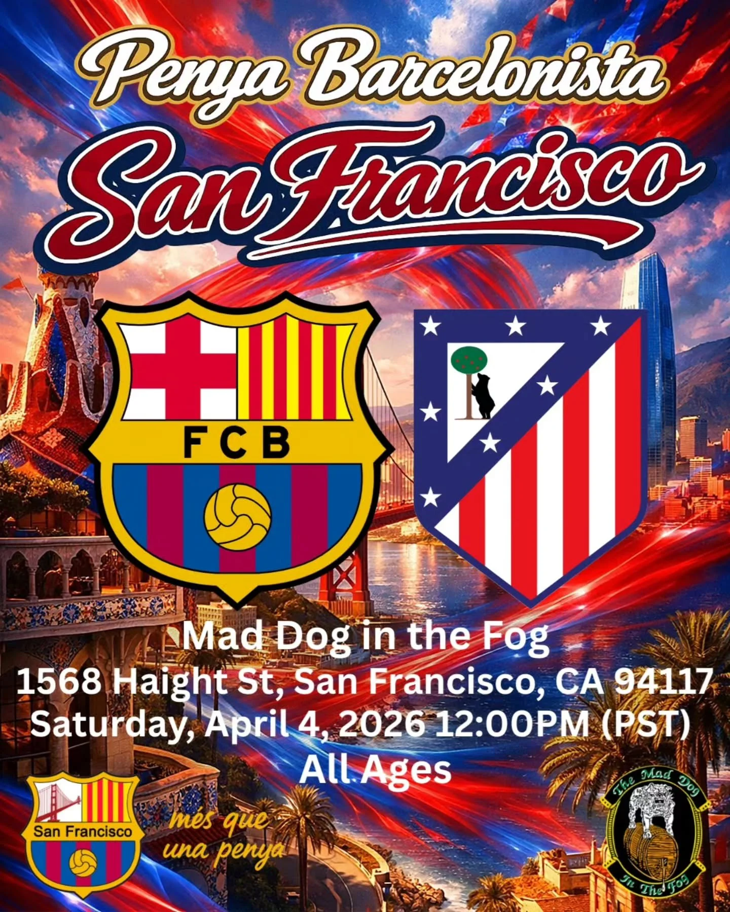 Bay Area Cul&eacute;s 🔵🔴🌉

FC Barcelona vs Atl&eacute;tico Madrid a MUST WIN!!! 🔵🔴🔵🔴

Join PBSF, your Blaugrana family in the Bay, and let&rsquo;s bring that intensity from the first whistle. Atl&eacute;tico will fight, but we will get payback