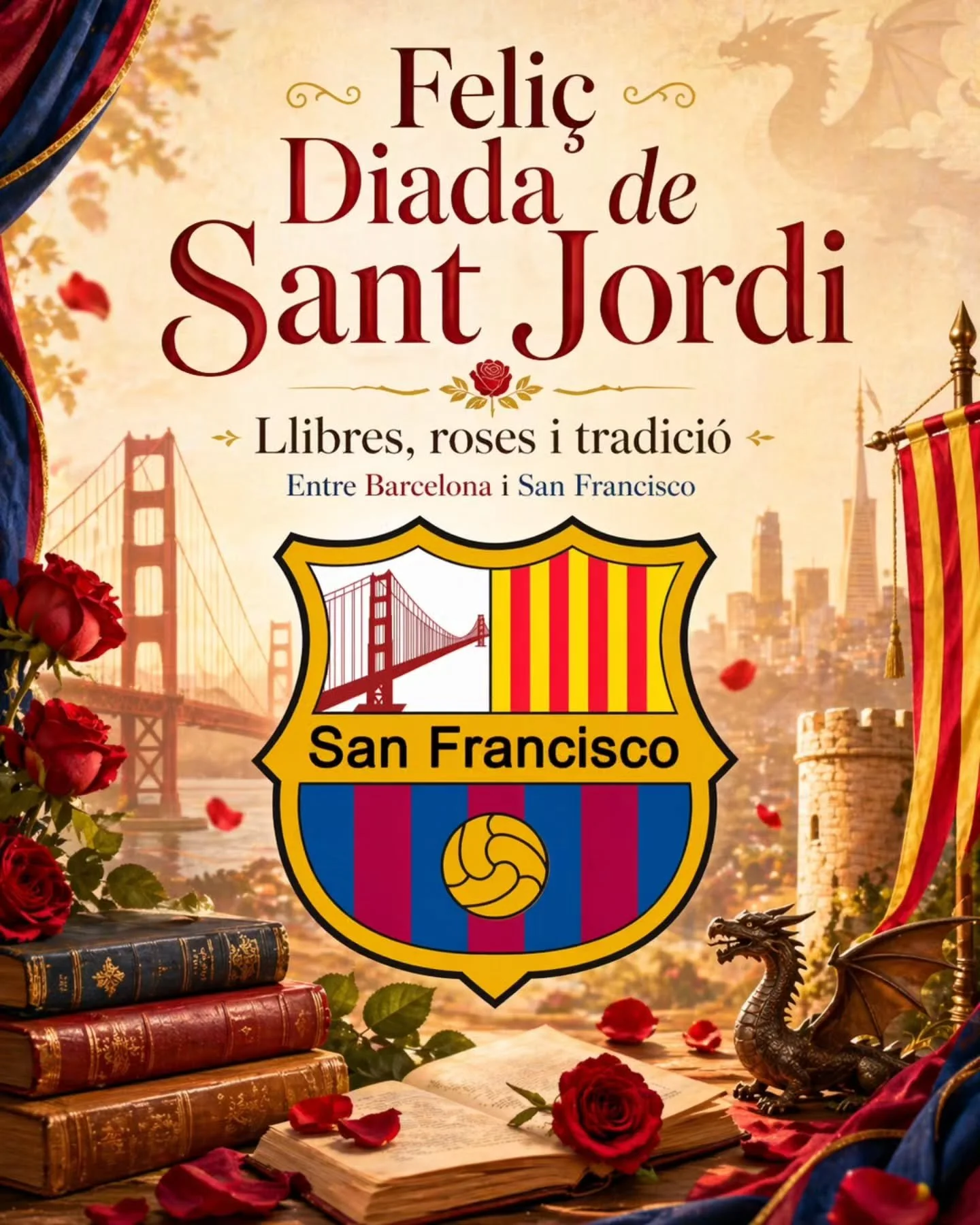 Bona Diada de Sant Jordi a tothom
🌹📚 🌉💙❤️💙❤️

Today we celebrate one of Catalonia&rsquo;s most beautiful traditions: a day of books, roses, love, and culture. From Barcelona to San Francisco, we&rsquo;re proud to share the spirit of Sant Jordi w