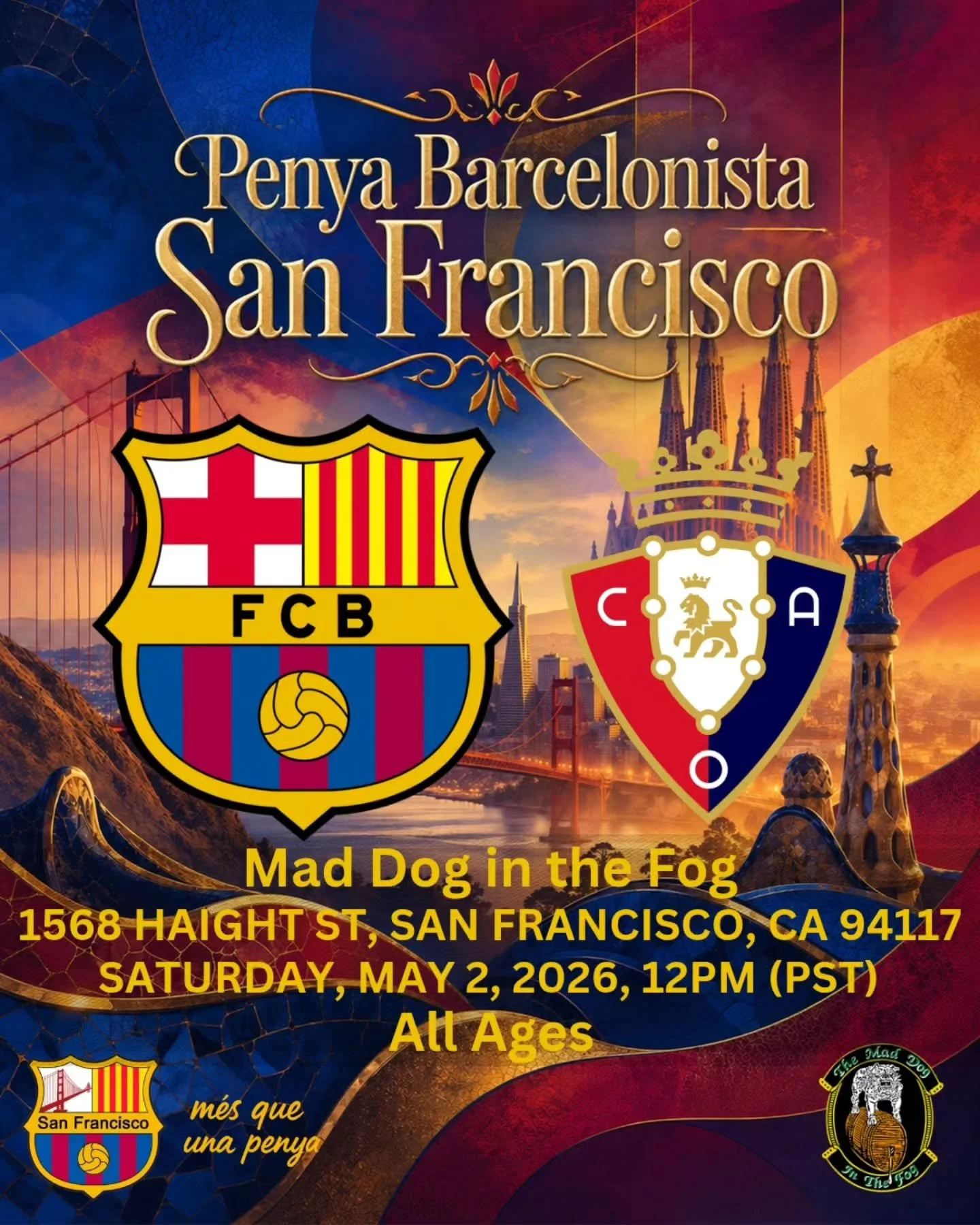 Som-hi, Bay Area Cul&eacute;s! 🔵🔴🌉

Join PBSF, the official FC Barcelona supporters group of the Bay, as Bar&ccedil;a takes on Osasuna! 🔵🔴

Blaugrana pride, Bay energy, and the best way to live the match together!! 🌉🔵🔴

For&ccedil;a Bar&ccedi