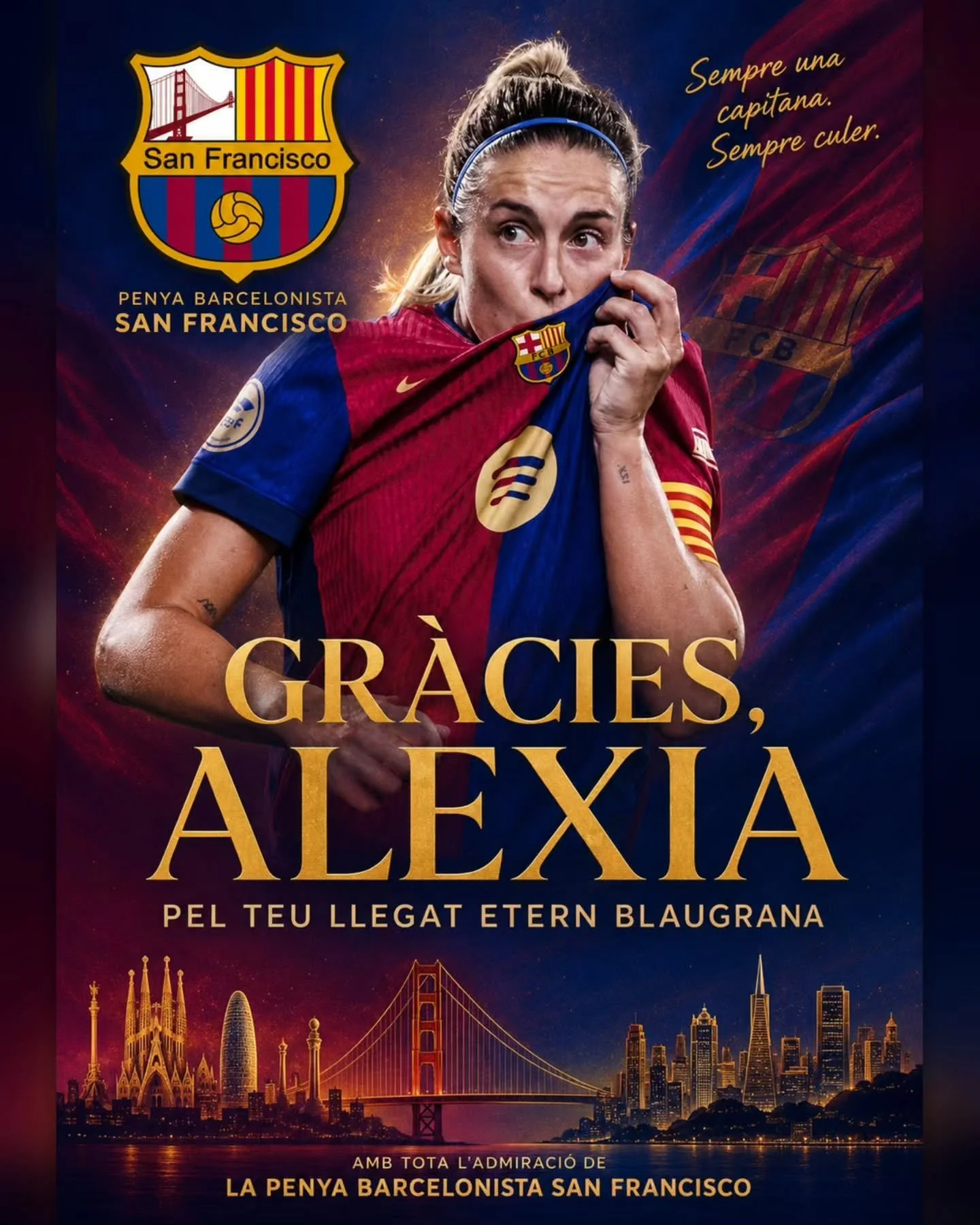 Gr&agrave;cies @alexiaputellas 💙❤️

From Barcelona to San Francisco, your blaugrana legacy crosses bridges, oceans, and generations. You wore the badge, the armband, and our colors with pride, talent, and greatness that will forever be part of Bar&c