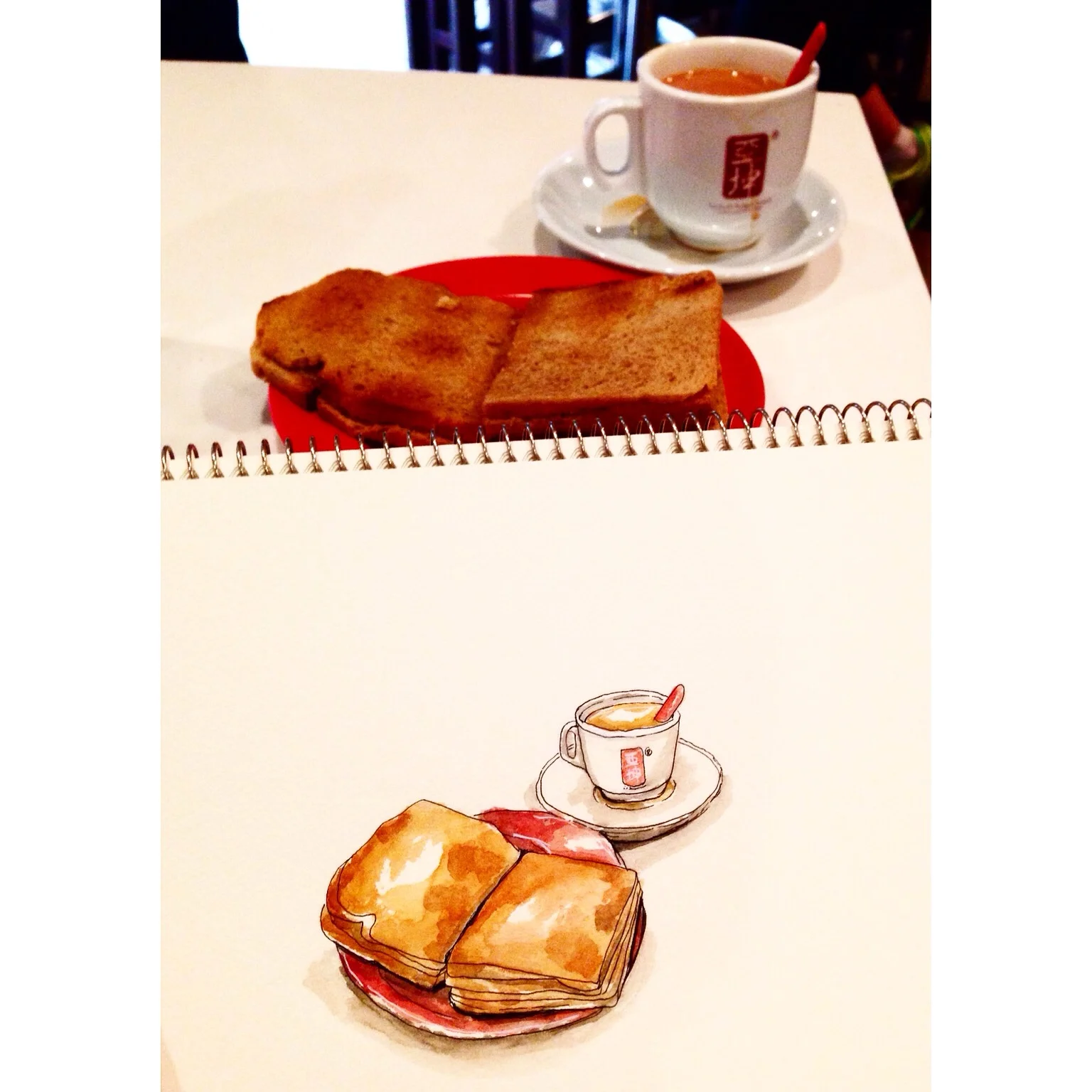 My first sketch of Singapore's iconic Kaya toast and Teh, to start the event.