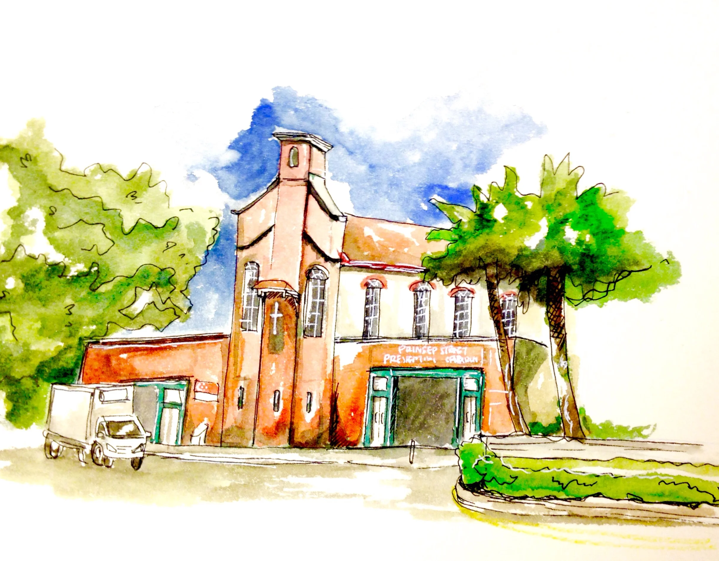 2nd Sketch Walk was at Prinsep Street and this red church caught my brushes! 