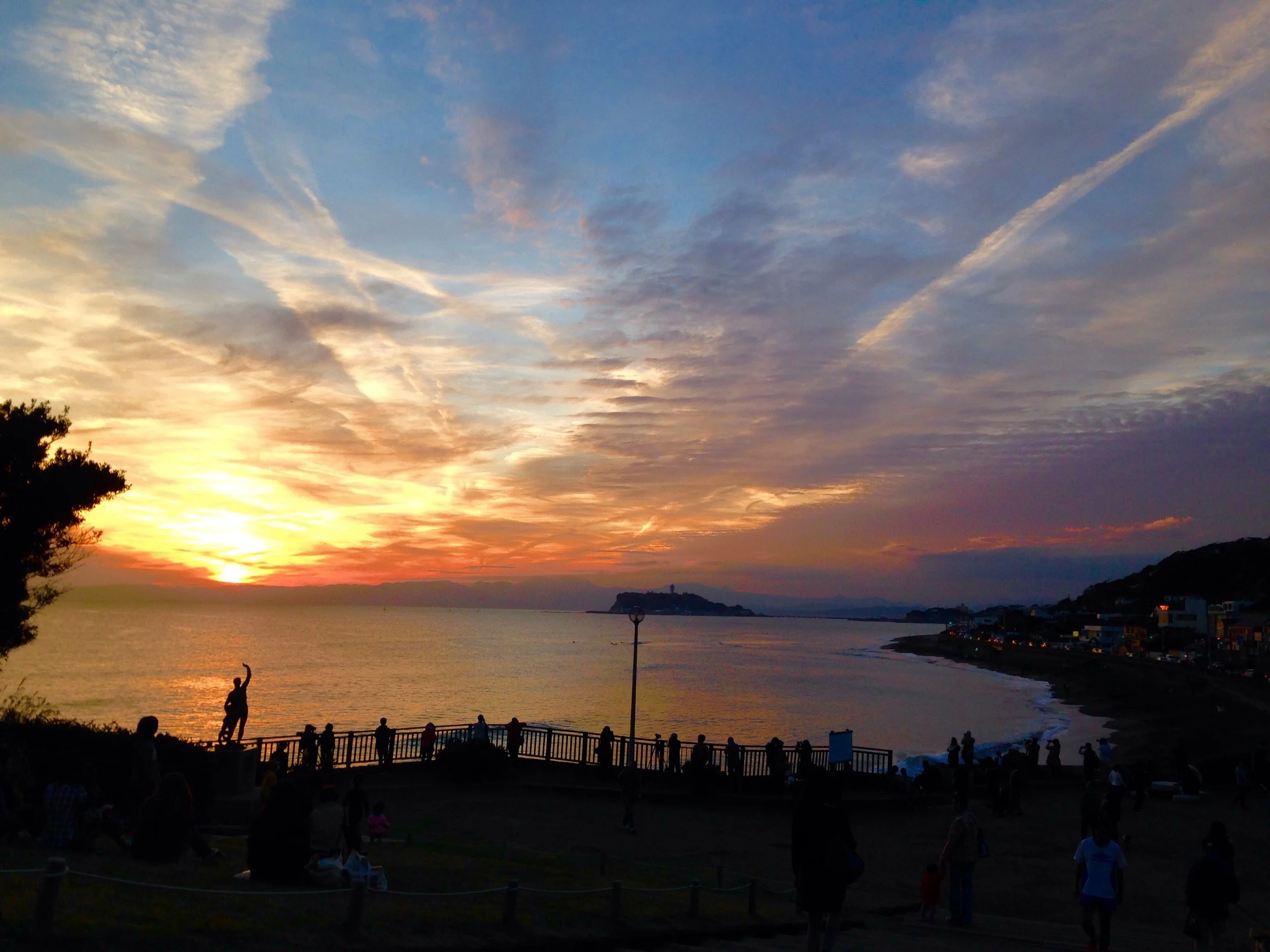 Sunset along the coast with Enoshima.