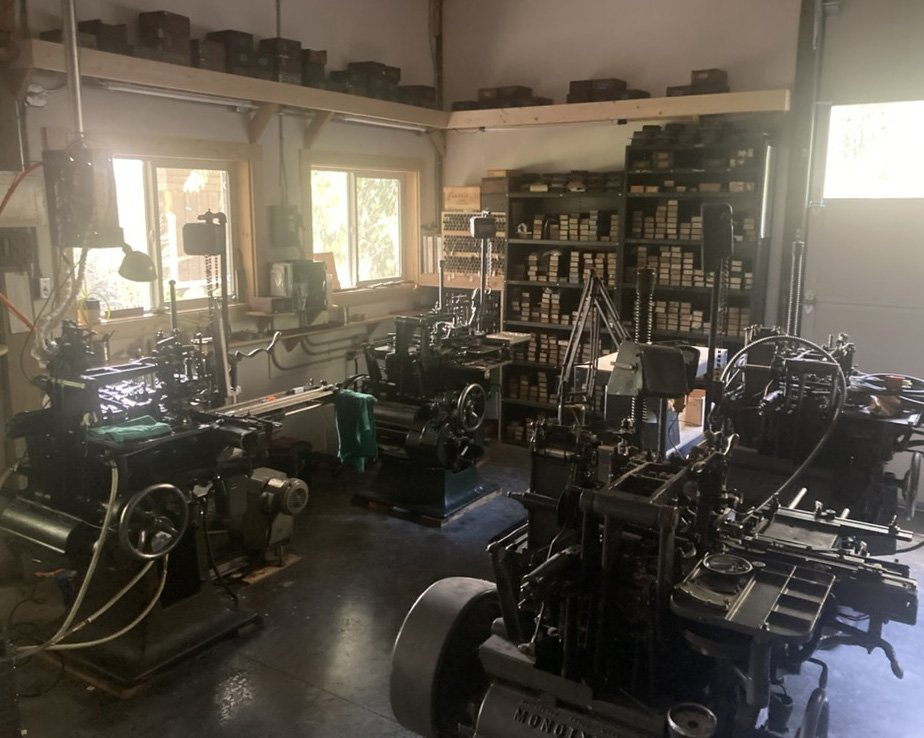 sunlight illuminating monotype type casting equipment