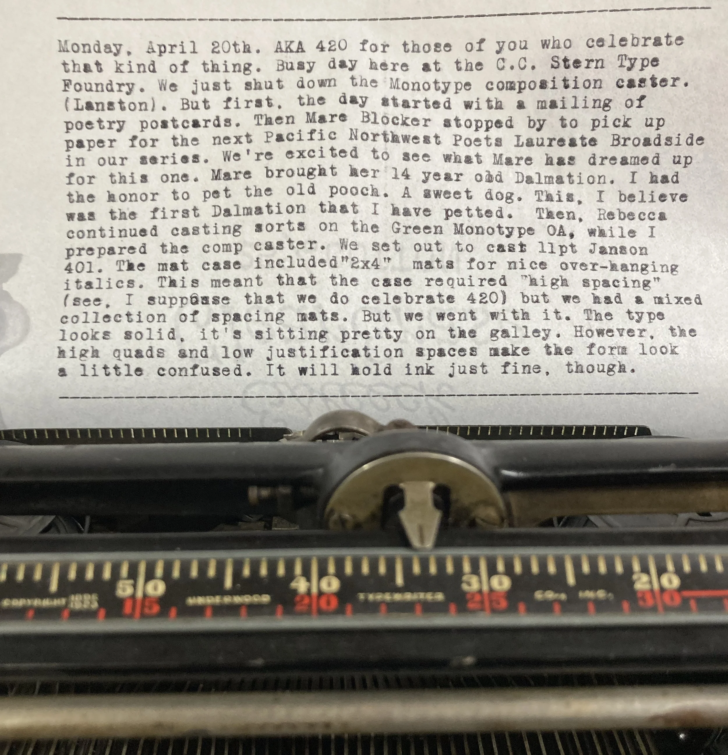 A typewritten page in progress