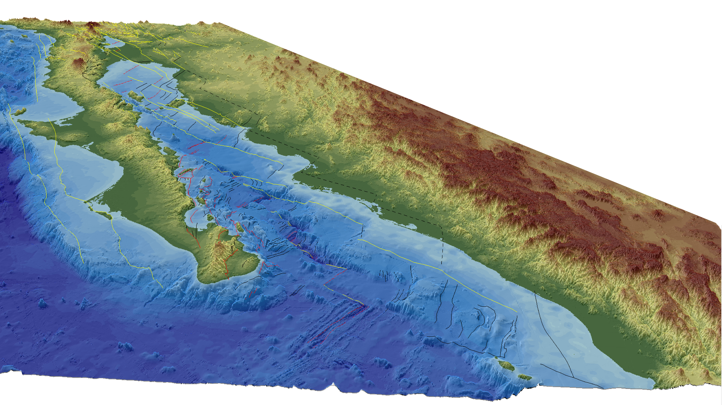 Perspective view of the Gulf of California-Salton Trough oblique rift. Structures responsible for Miocene to Present plate boundary deformation are shown.