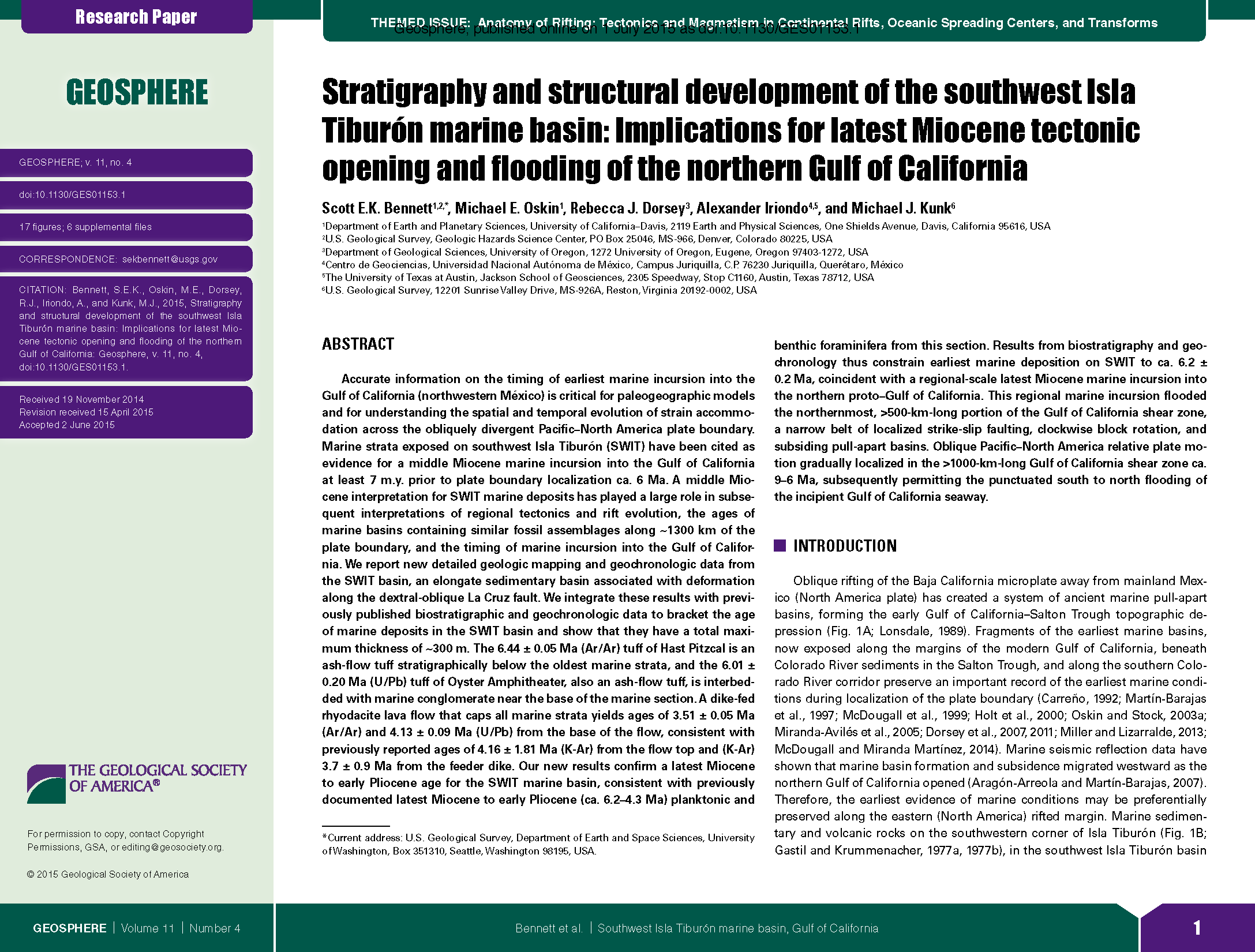 Benentt etal_Stratigraphy and structural development of the southwest Isla Tiburón marine basin- Implications for latest Miocene tectonic opening and flooding of the northern Gulf of CA_Geosphere_2015.png