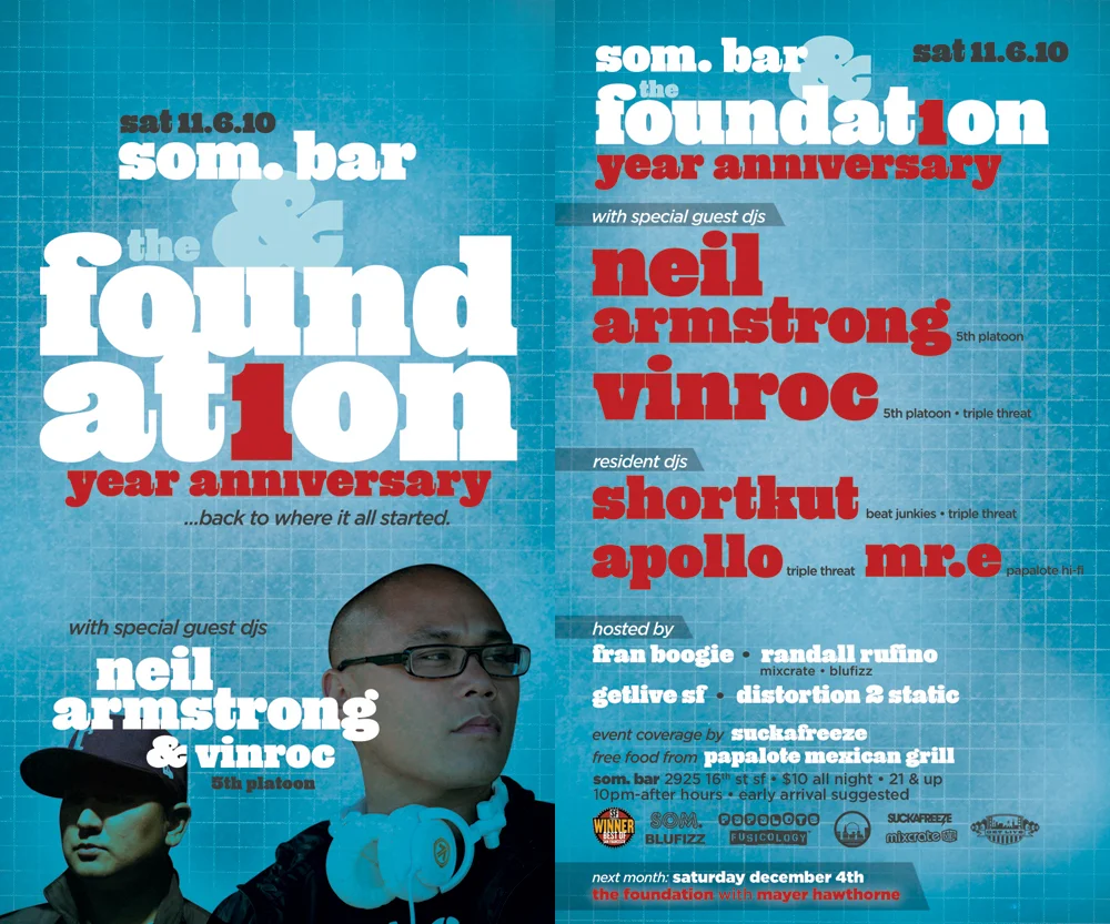 SAT. NOV 6 : The Foundation & SOMsf 1 Year Anniversary with @DJNeilArmstrong & @Vinroc + @DJApollo11 @Papalote415, hosted by @FranBoogie.
If you can, come out and dance the night away with us. If you can’t, check out this spoof st…