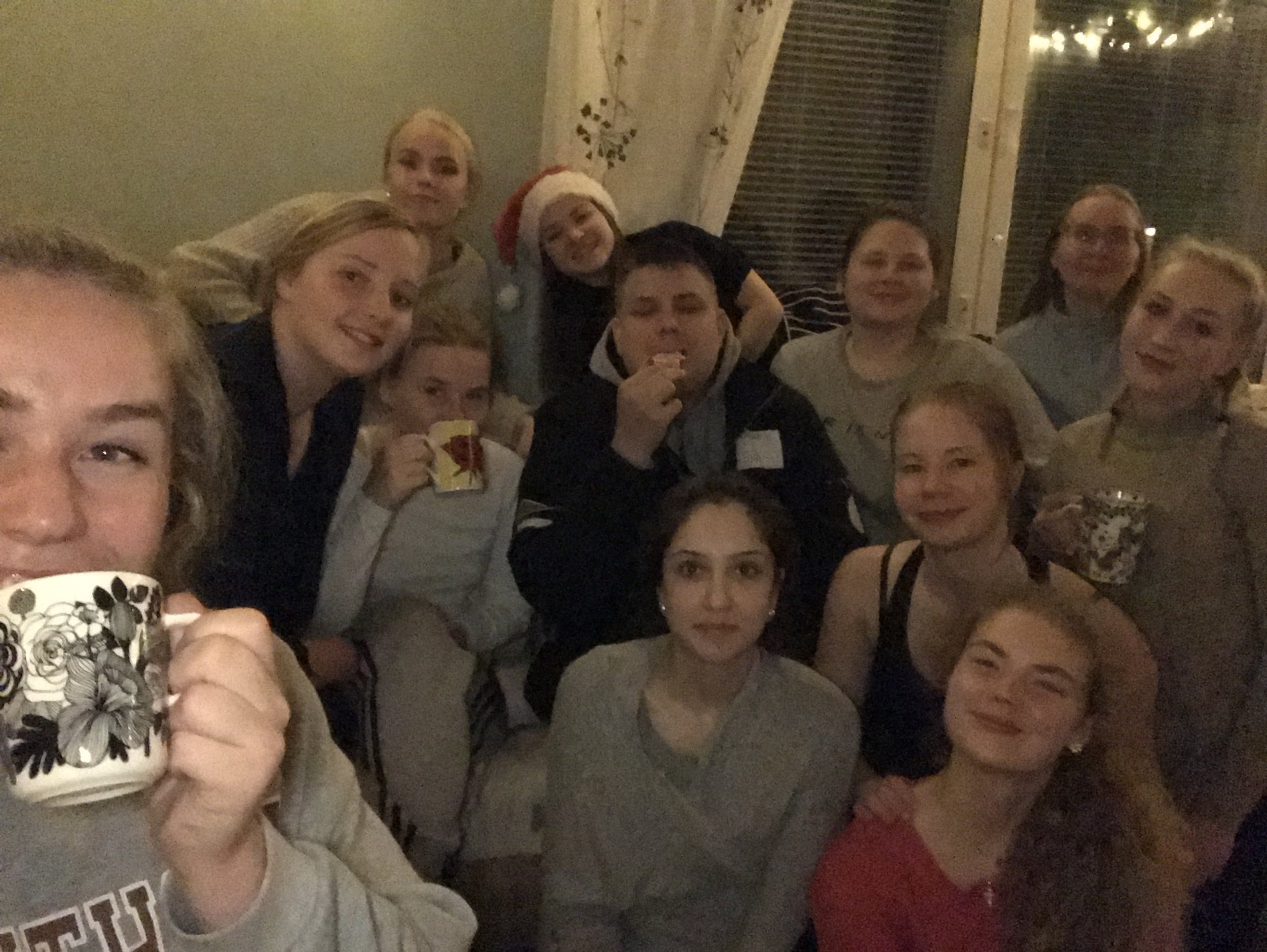 Tässä kuva viimeisimmästä tyttöjen solusta, koristeltiin pipareita ja keitettiin glögiä, ehkä siinä syy kuokkavieraisiin