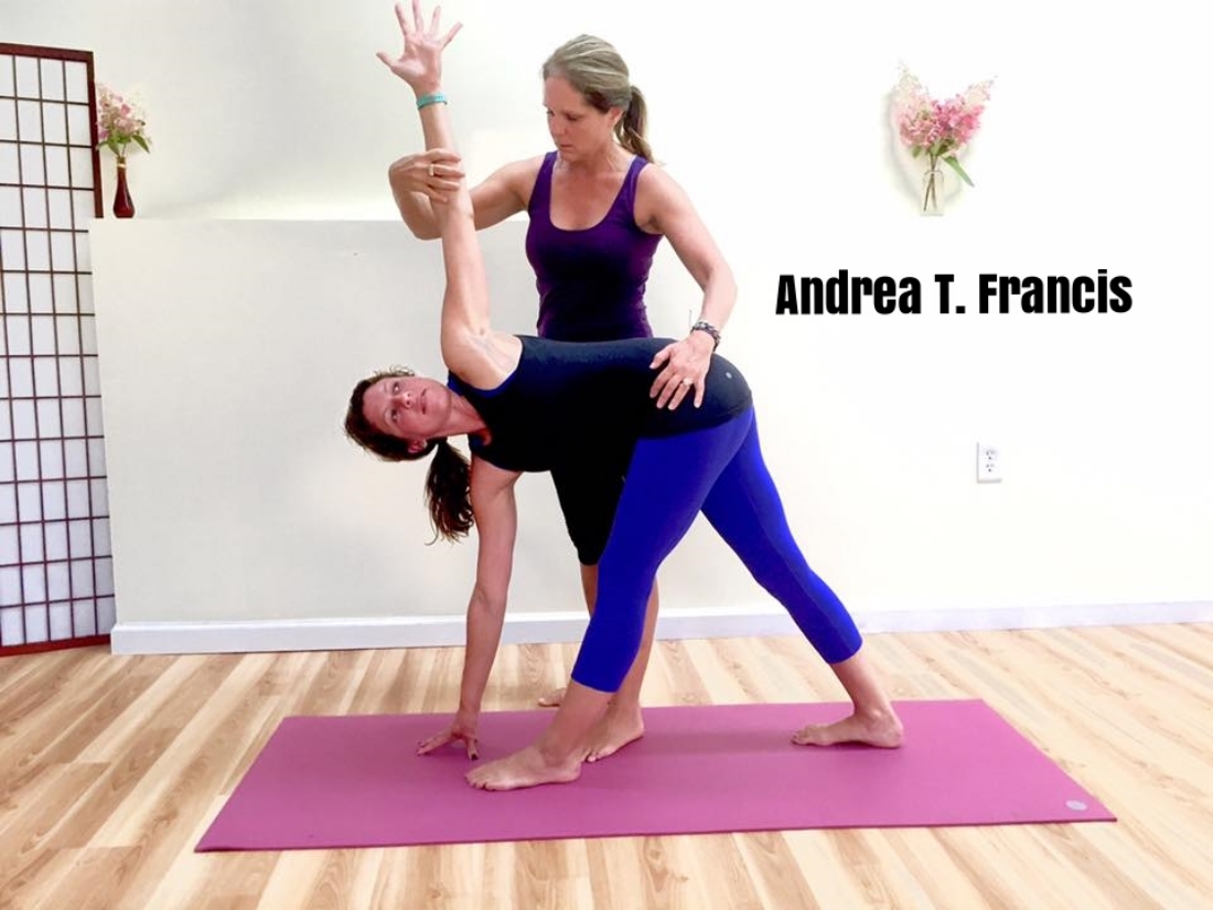 Andrea T. Francis is a registered yoga teacher (RYT 200), a certified running coach with Road Runners Club of America, certified First Degree Practitioner in the Usui Reiki System, an educated Nutritionist (BS in Dietetics, Nutrition and Food Sciences and Psychology from UVM), and is a new member to the Sweet Yoga family of teachers. She first came to yoga over 10 years ago looking for a workout, for strength and flexibility, and hoping to relieve stress. Over the years, she has found more than physical wellness. She has come to value the relationship between the breath, the mind, and the body as their unity brings a sense of balance, mindfulness, and peace to life on and off the mat. Andrea felt compelled to share the gifts of yoga she embraced with her clients and completed the UVM Yoga Teacher Training under the direction of John McConnell and many accomplished instructors. Her teaching style is based in Vinyasa Flow. Andrea’s knowledge of anatomy and alignment is evident in her classes as well as her compassion and respect for her students’ wellness paths.