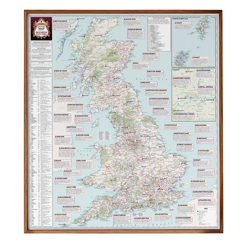 Stg S New Marvellous Map Of Great British Place Names Framed St G S Marvellous Maps
