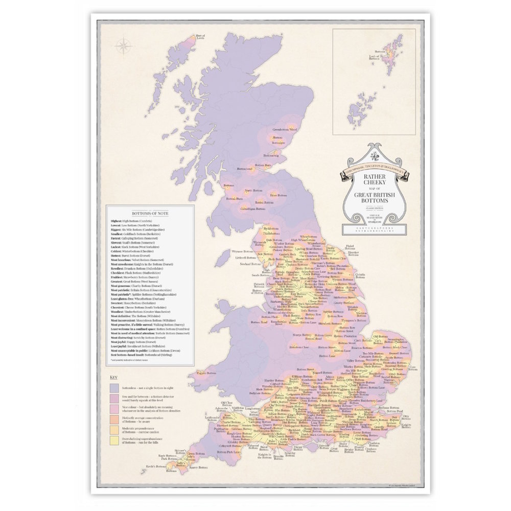 STG's Rather Cheeky Map of Great British Bottoms - Framed — Marvellous Maps