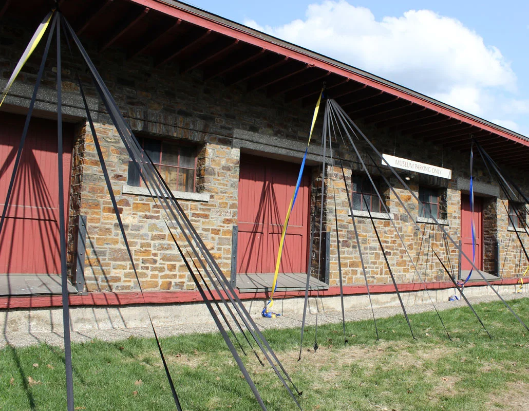 Ribbon struts set and taught. ( colored ribbons will be woven by dancers as part of movement sequence)