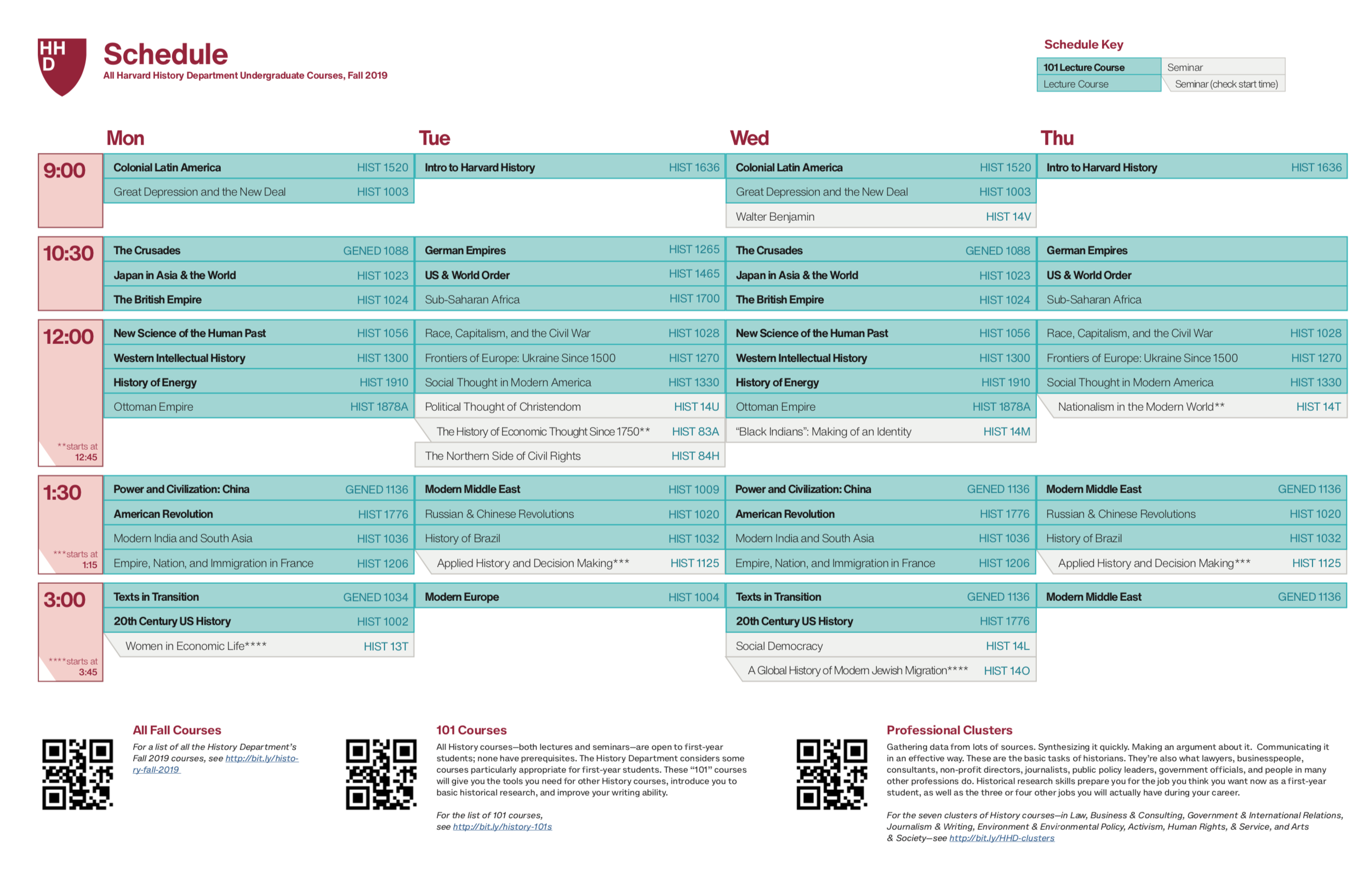  Visualization of Harvard History Department’s fall 2019 class schedule. 