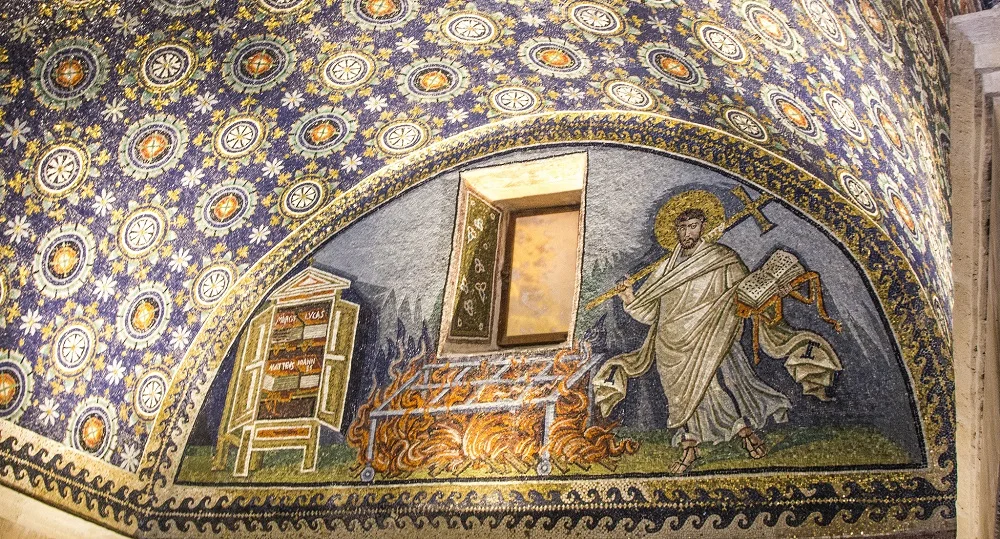 Mosaic of either St. Laurence or St. Vincent | Fifth-century lunette from the Mausoleum of Galla Placidia, Ravenna | Image source