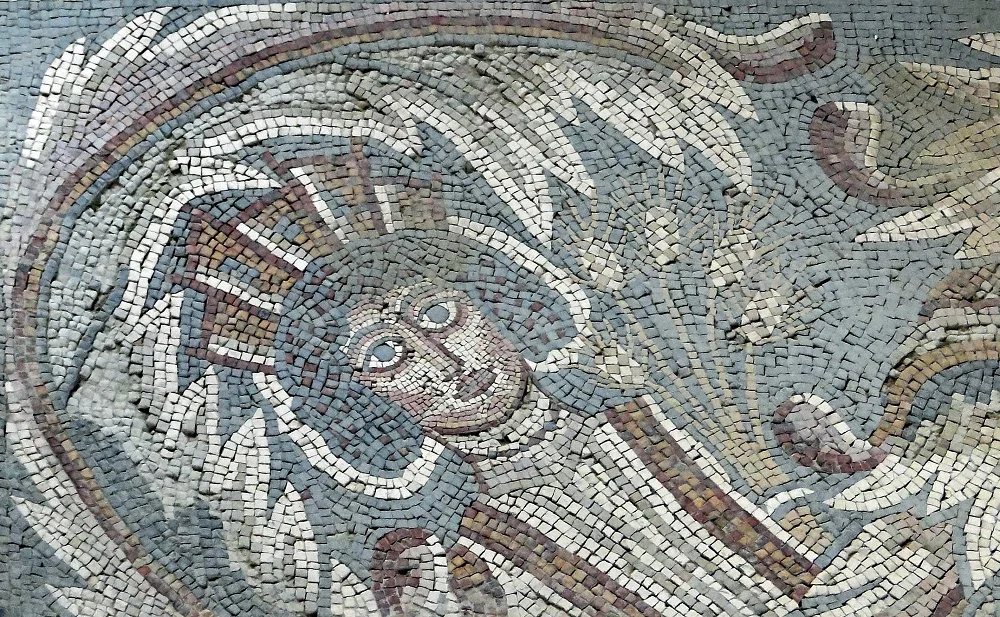 Detail of the sixth-century Hippolytus Mosaic | Madaba, Jordan | Image Source