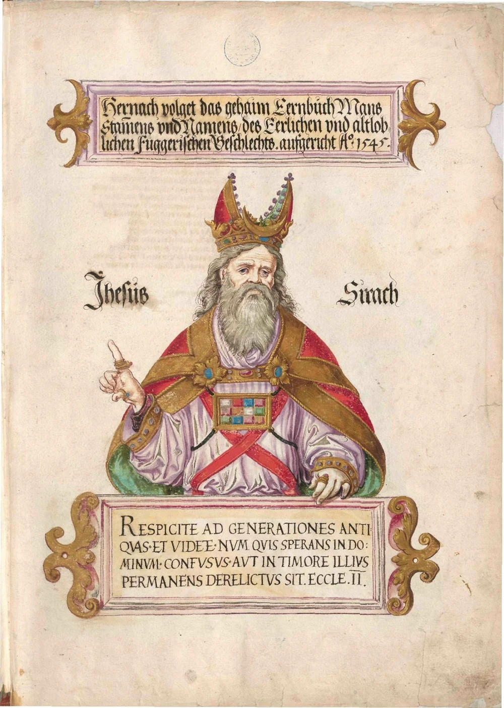 Ben Sira, from the Fugger Honorary | Illustration from the workshop of Jörg Breu, c.1545-49 | Image Source 