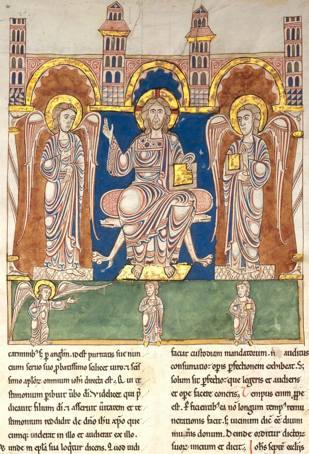 Illustration of Christ directing John to write the Book of Revelation | Spanish Beatus manuscript, ca.1180, currently held in The Cloisters | Image source