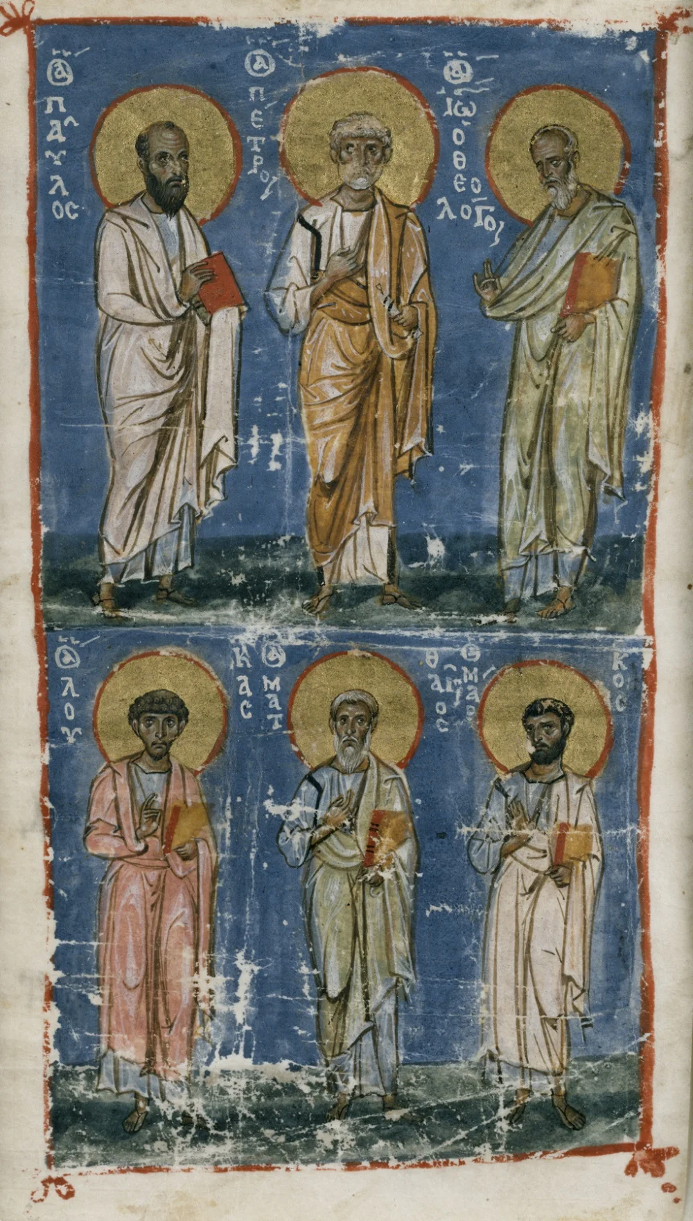 Painted Miniature, with Paul, Peter, and the Evangelists | Tempera on Parchment, Byzantine Empire (ca.1070-1100) | Image Source