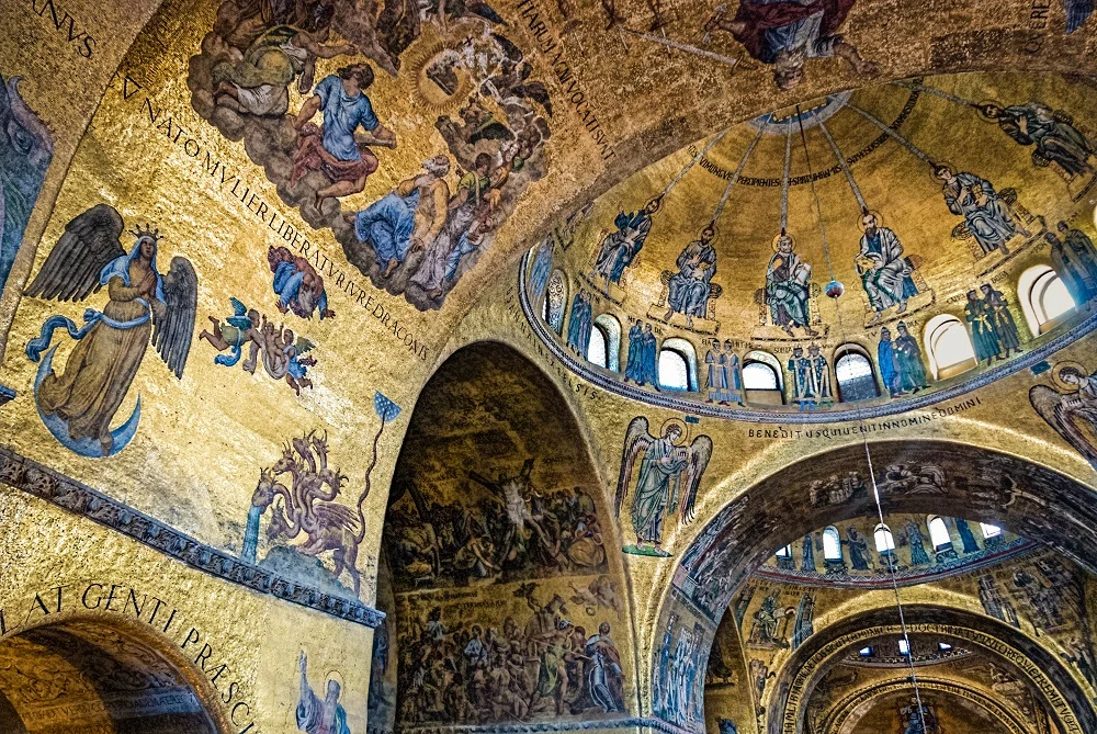 Interior mosaics including the dragon of Revelation spewing water from its mouth | C11-13, Basilica of San Marco, Venice | Image Source