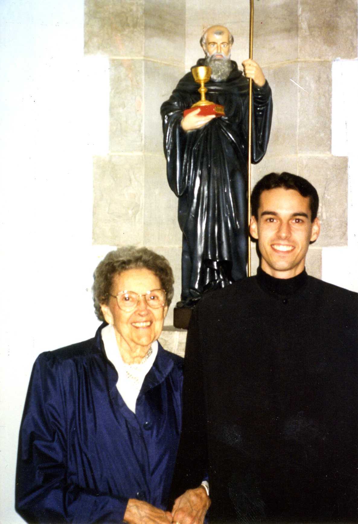 Abbot James entered the novitiate on December 7, 1995. His family, including his Grandmother Bette Sittenauer (above at left), were on hand to see him receive his habit and Rule.