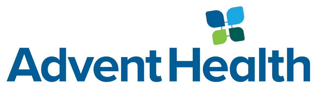 AdventHealth logo with a multicolored flower symbol and the words 'Advent Health' in blue.