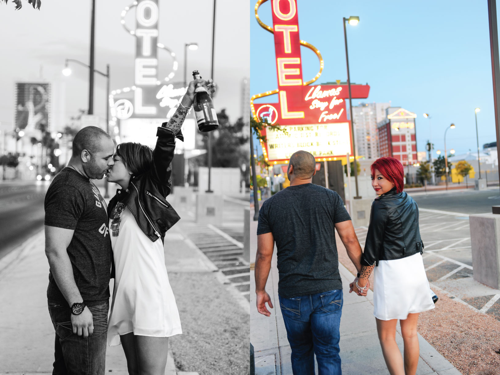 downtown engagement, rock'n roll bride, engagement session, photo shoot engagement, rock'n engagement, fun engagement session, 