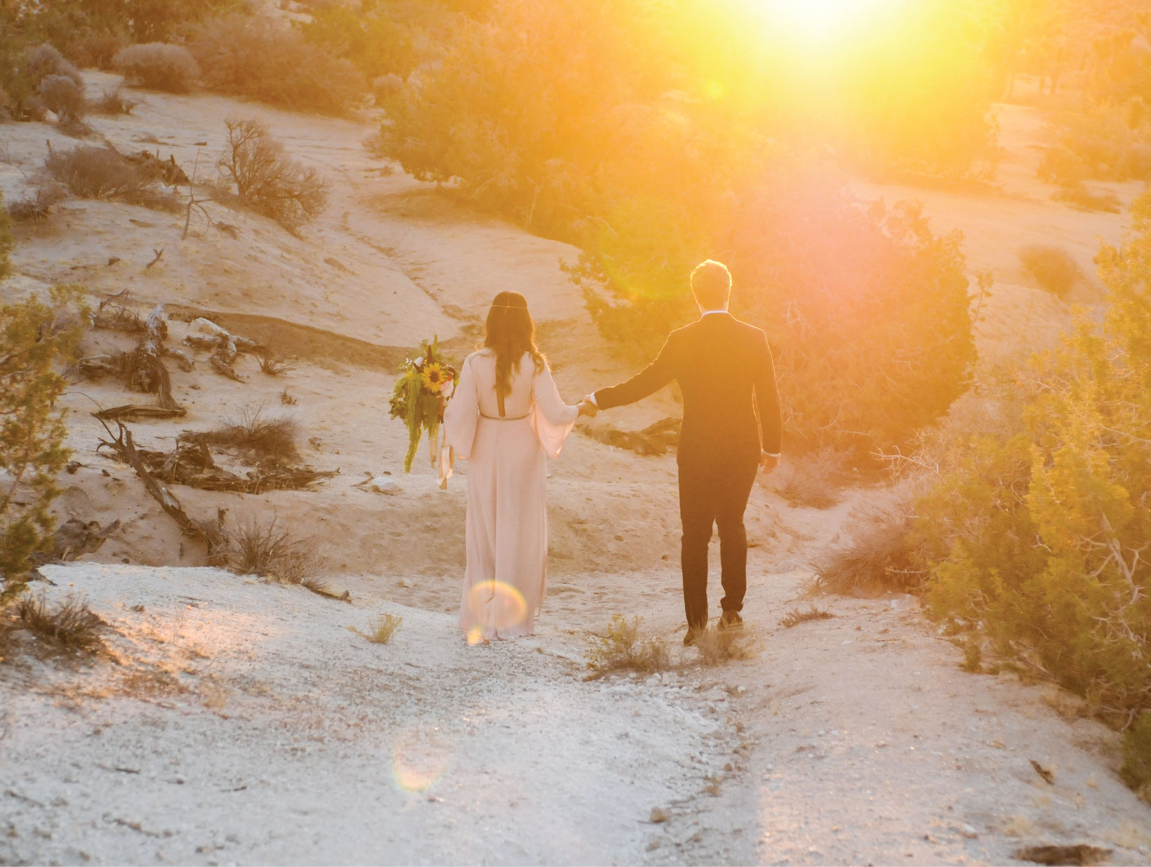 Joshua Tree Elopement, Joshua Tree Wedding, Joshua Tree, CA, Pink Wedding Dress, sunrise wedding, sunrise elopement, Flora Pop Elopement