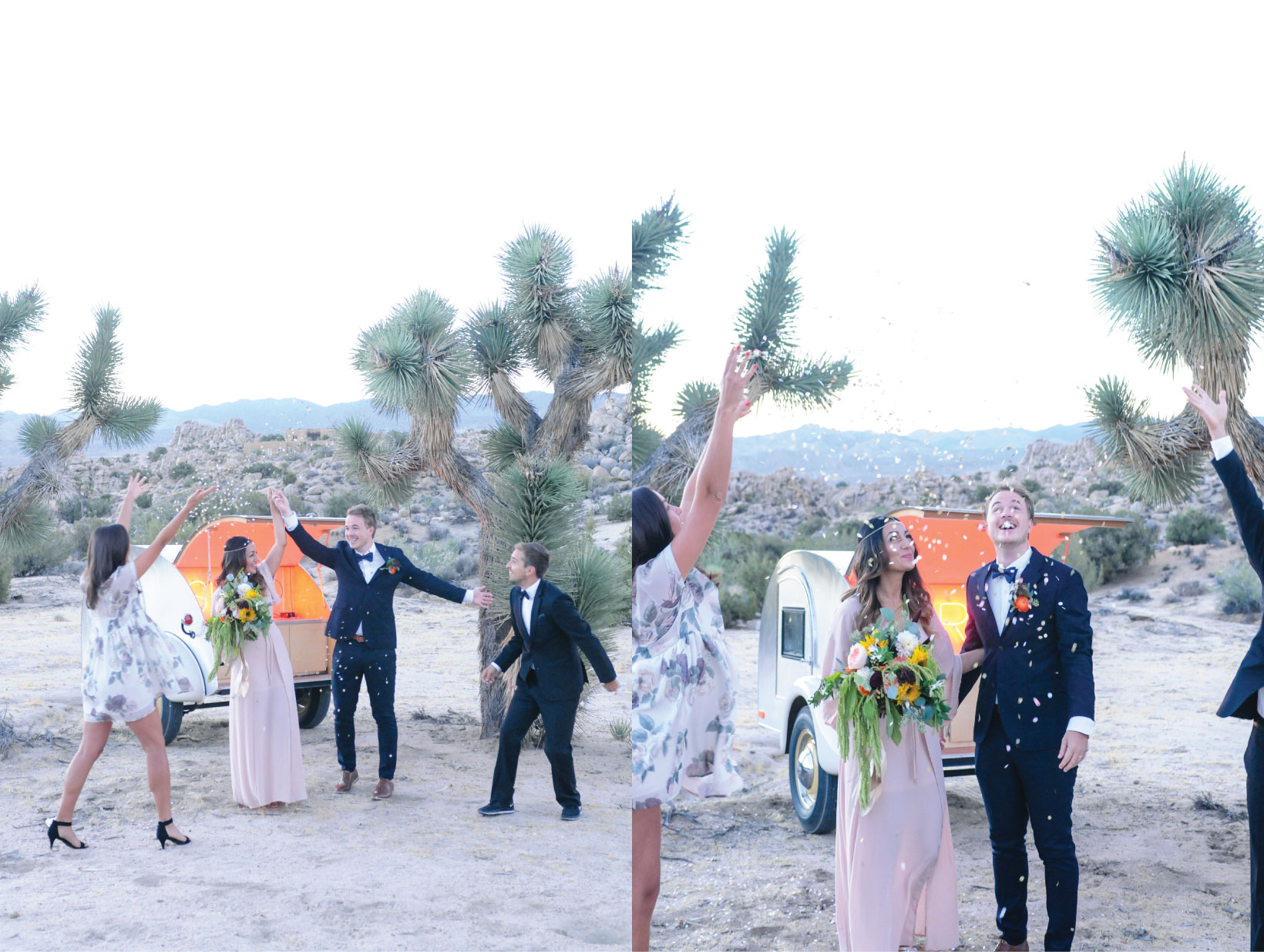 Joshua Tree Elopement, Joshua Tree Wedding, Joshua Tree, CA, Pink Wedding Dress, sunrise wedding, sunrise elopement, Flora Pop Elopement
